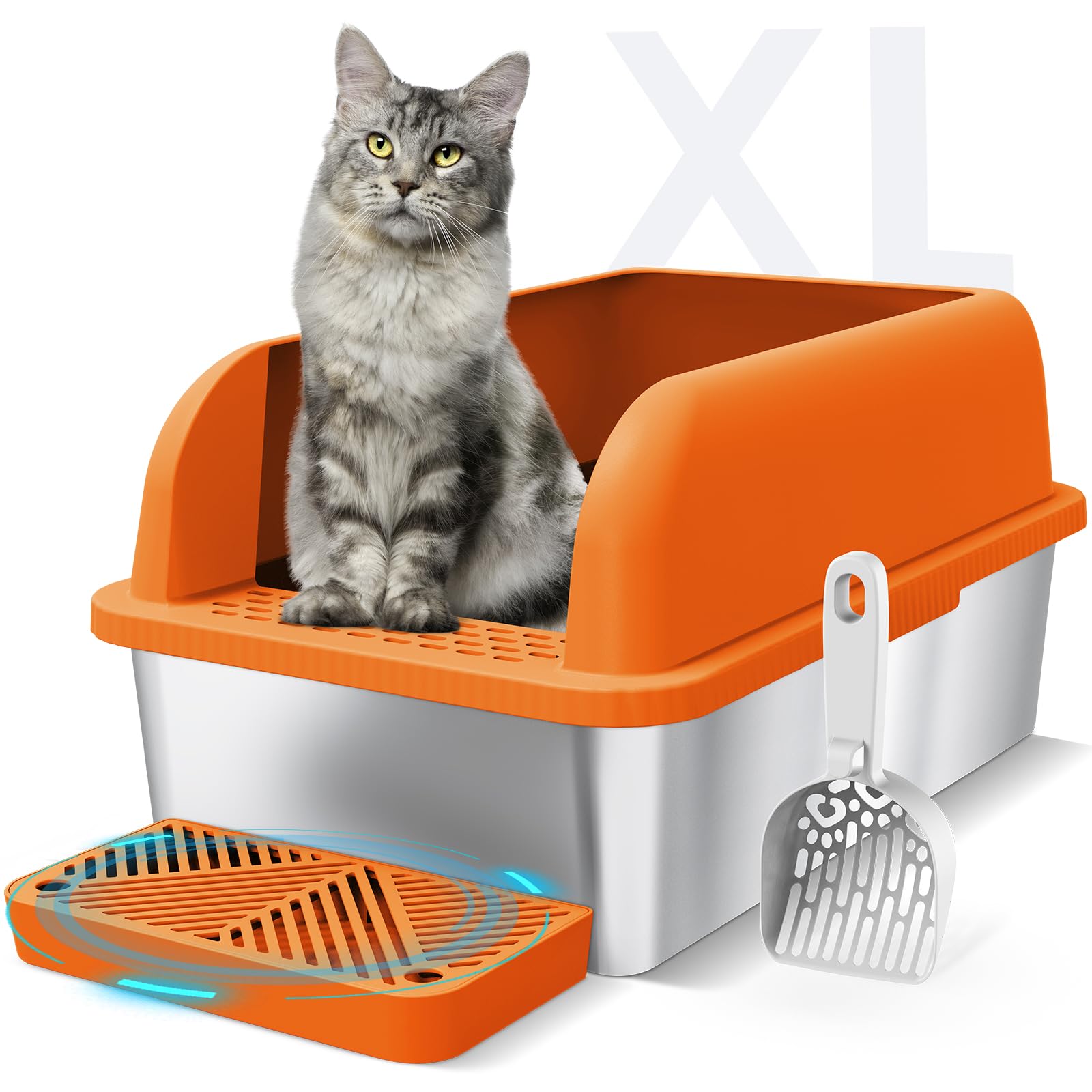 Caja Suzzipaws de acero inoxidable con tapa, fácil de limpiar.