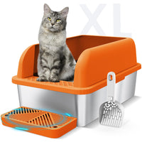 Caja Suzzipaws de acero inoxidable con tapa, fácil de limpiar.