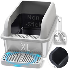 Suzzipaws caja de arena con tapa alta en acero inoxidable, evita derrames.