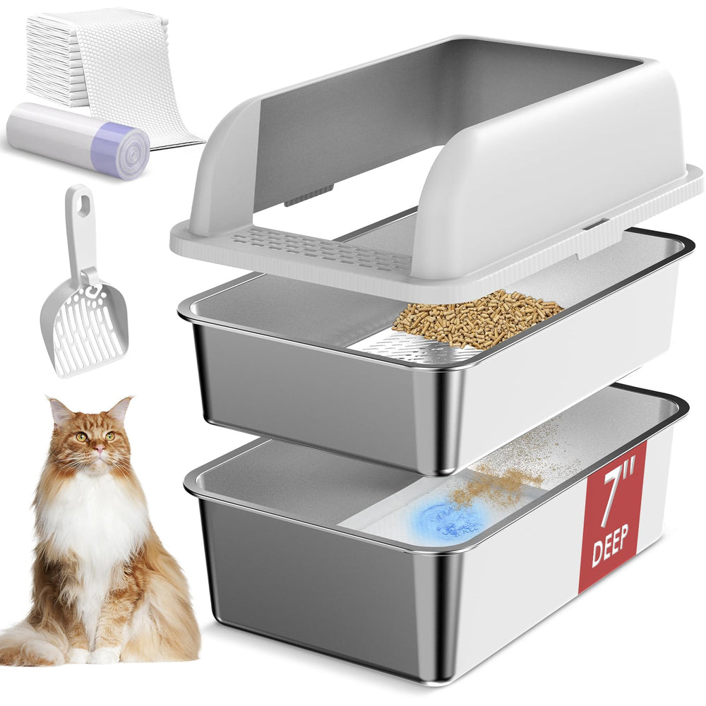 La caja Suzzipaws de acero inoxidable XL con tapa evita derrames y olores.