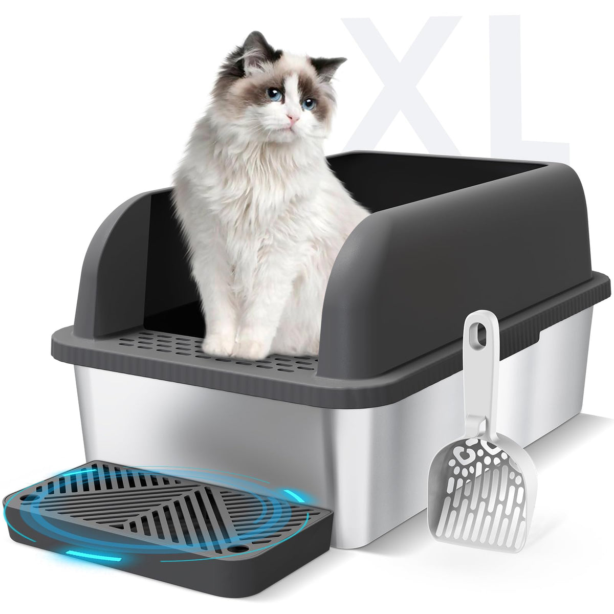 suzzipaws caja arenero acero inoxidable alto para privacidad y limpieza