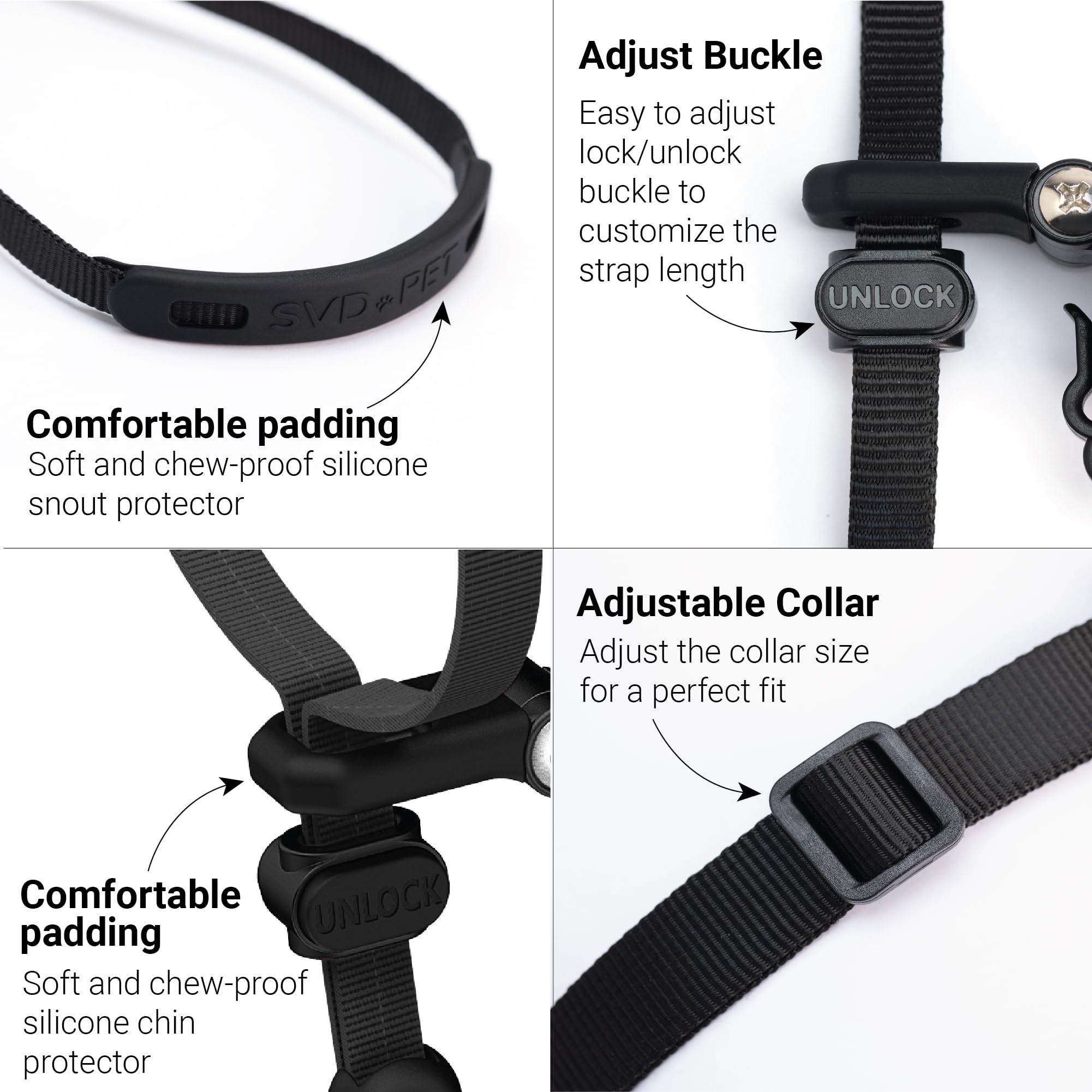 Cierre de hebilla seguro que mantiene el collar estable durante la caminata.