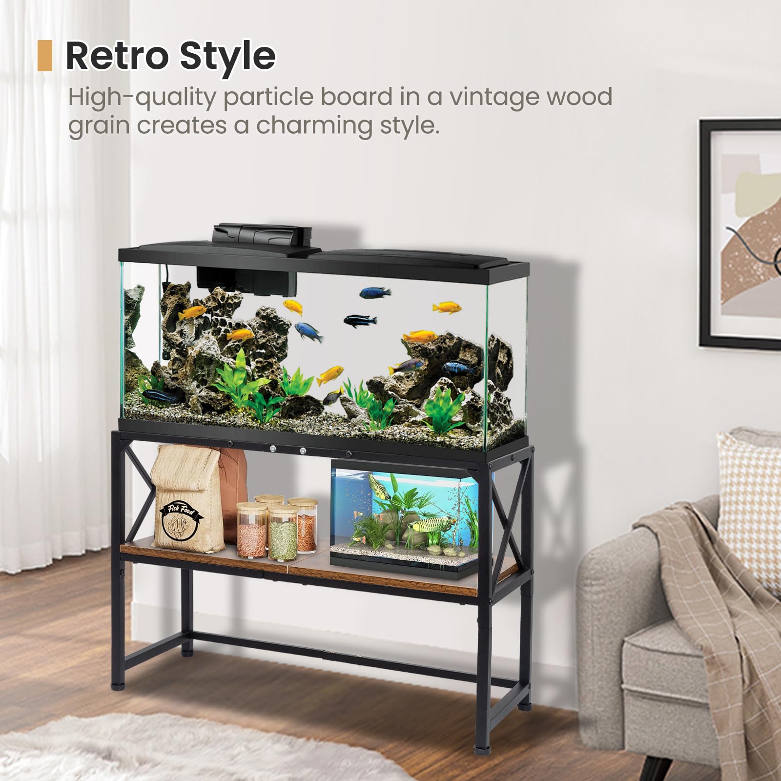 SwaaVee estante acuario: diseño retro que complementa cualquier sala.