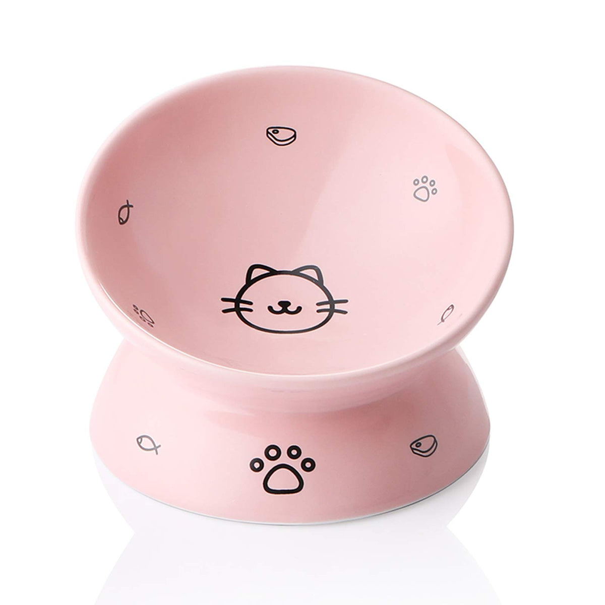 Sweejar plato alto para gatos en cerámica rosada, facilita comer sin tensión de cuello.