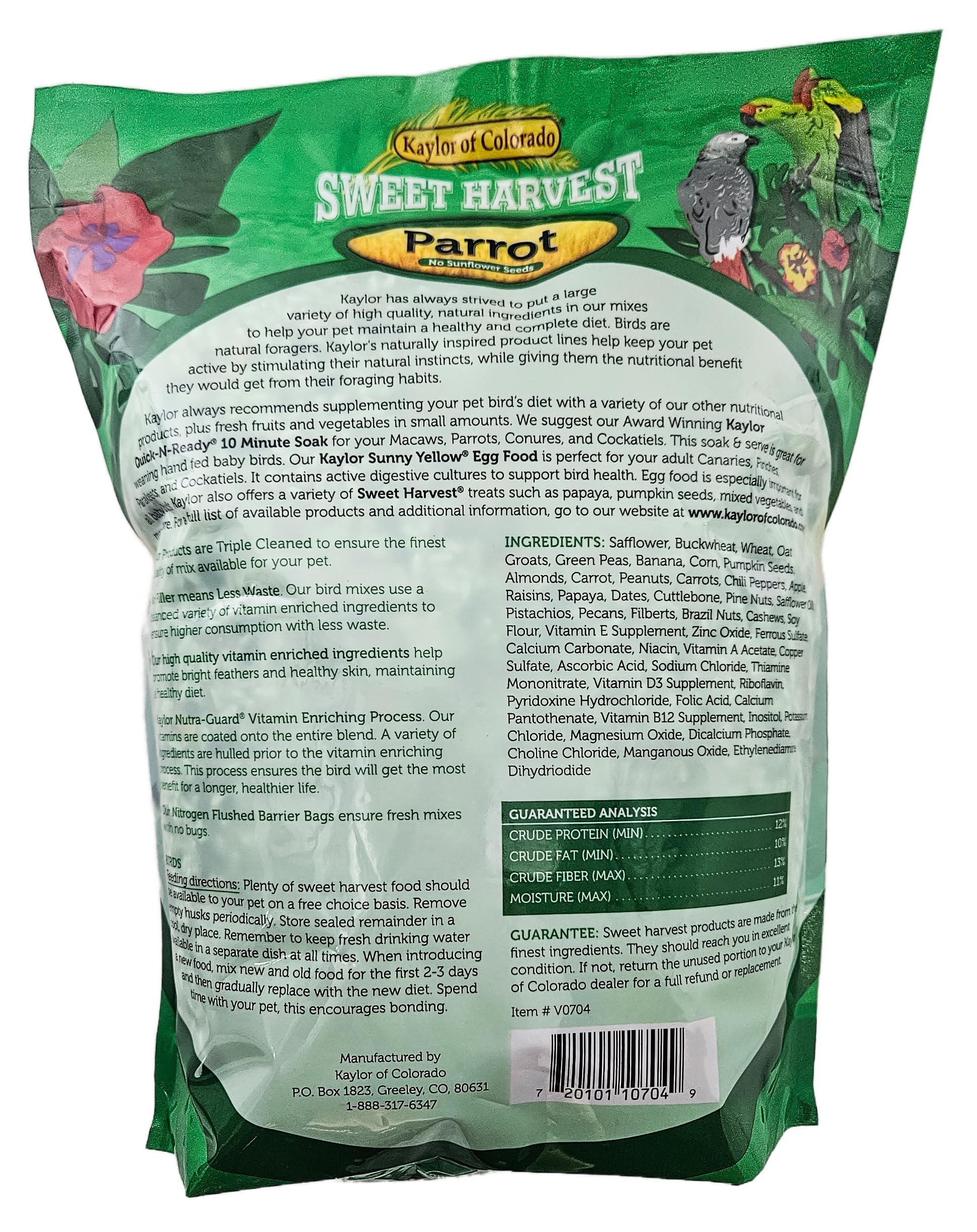 Sweet Harvest mezcla sin girasol para loros, variedad natural.