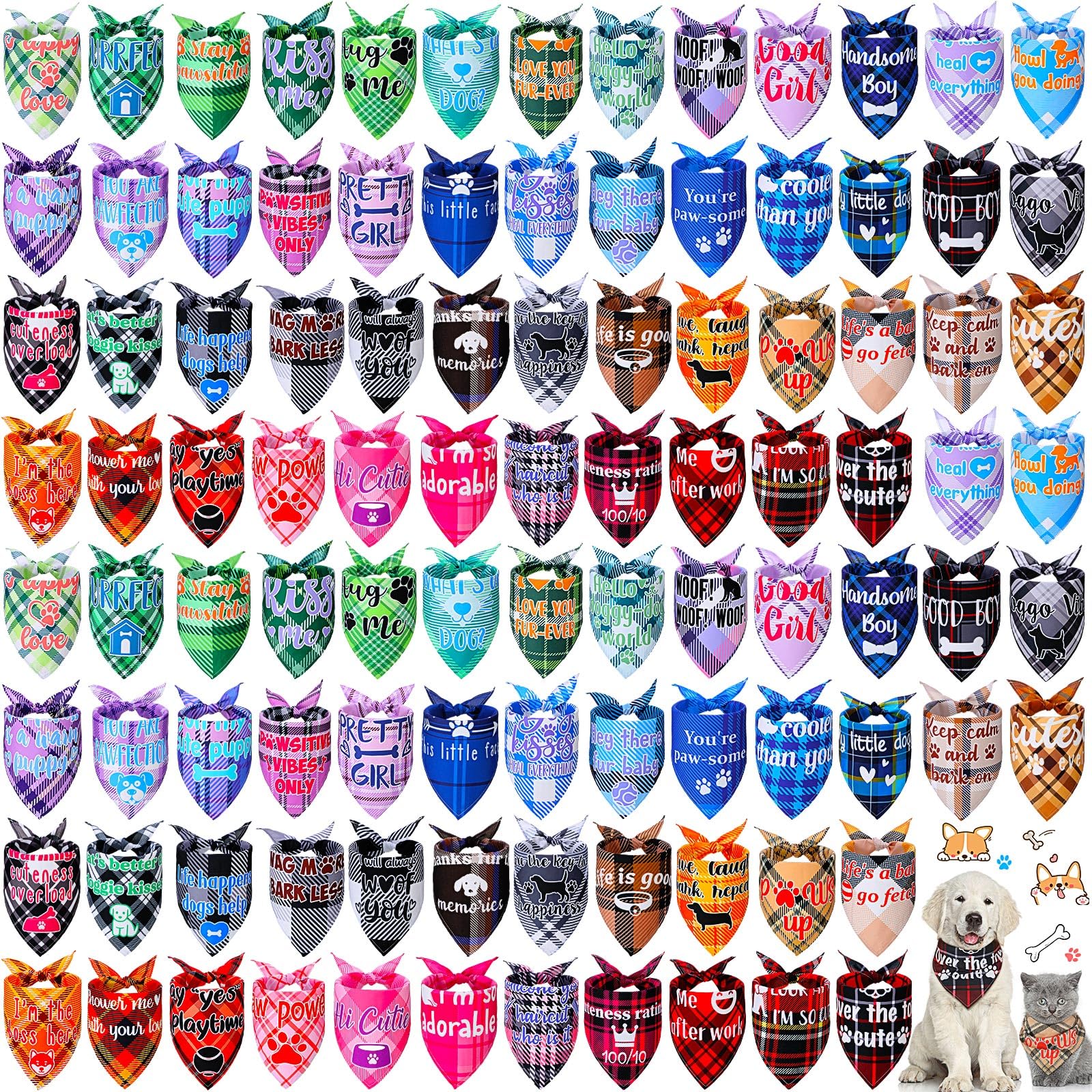 Sweetude bandanas para perros con cuadros y patitas, ideal para paseos y fotos.