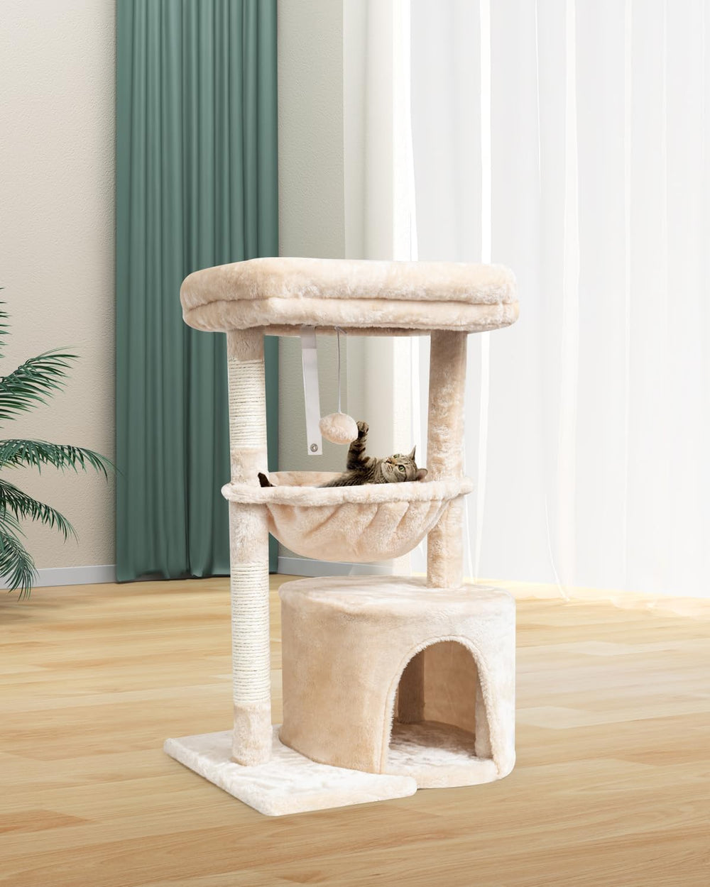 SYANDLVY árbol para gatos beige: dimensiones adecuadas para gatitos.
