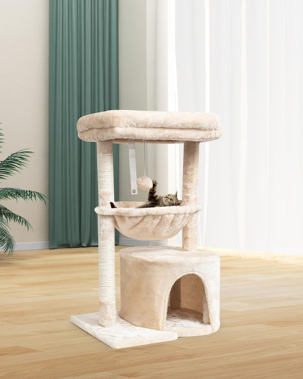 SYANDLVY árbol para gatos beige: dimensiones adecuadas para gatitos.