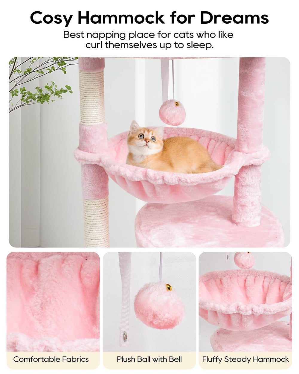 SYANDLVY casa-gato-rosa-acolchada: refugio cómodo para siestas y juego diario.