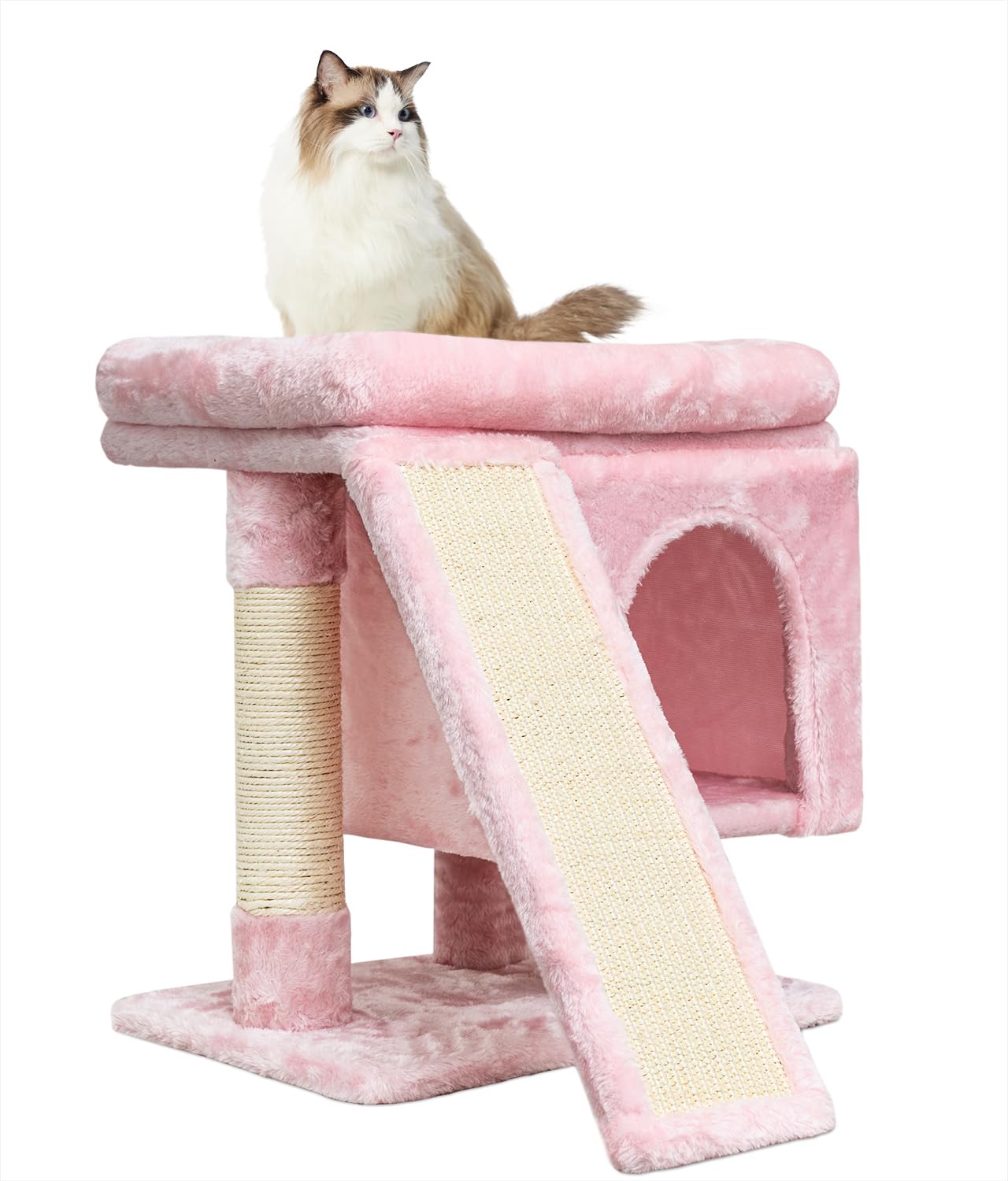 SYANDLVY cima acolchada de pelo rosa: perch cómodo para descansar y observar.