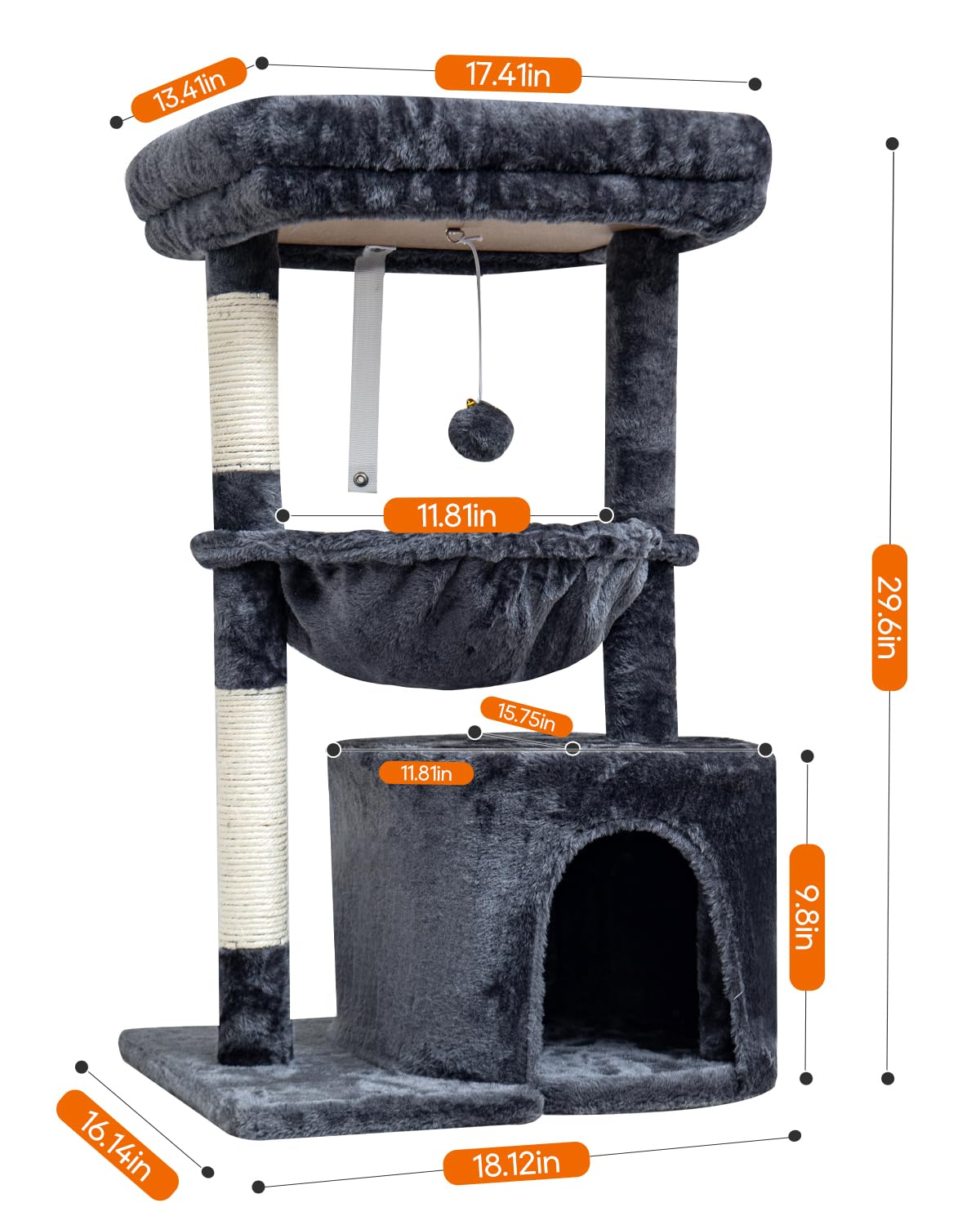 SYANDLVY Torre Gato Casita, gris ahumado, refugio cómodo para dormir