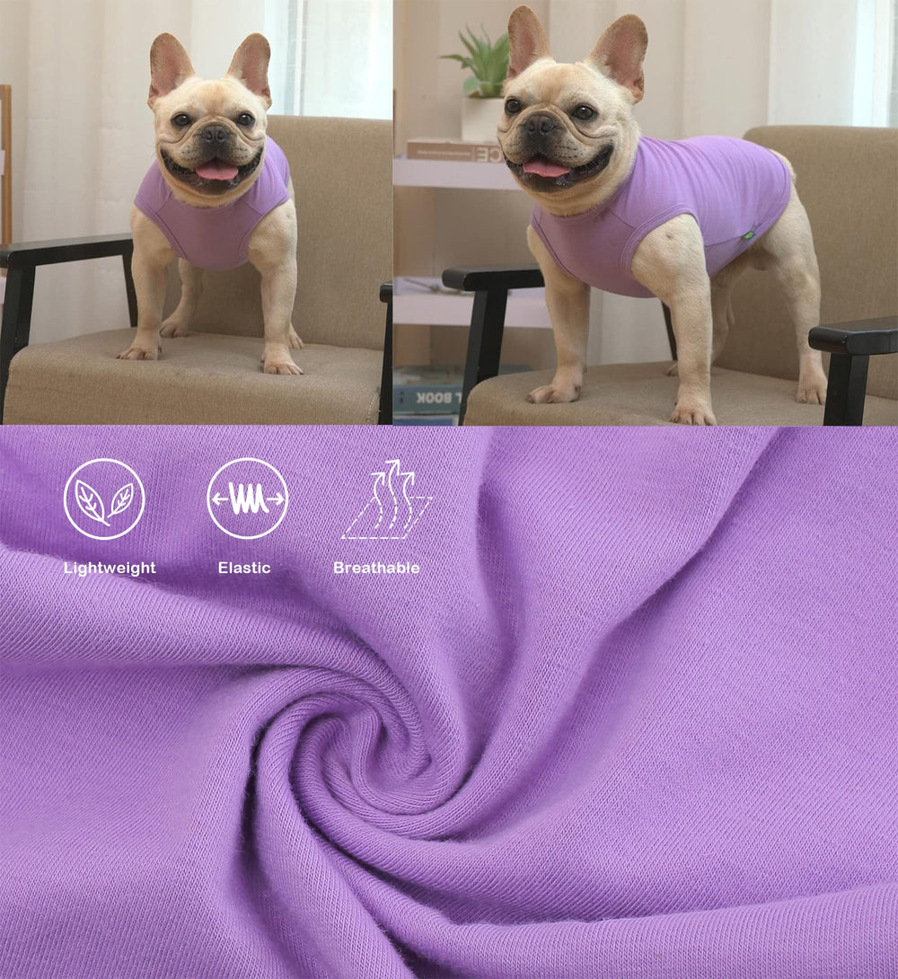 SyChien detalle de costura doble en camiseta canina mediana, mayor durabilidad.