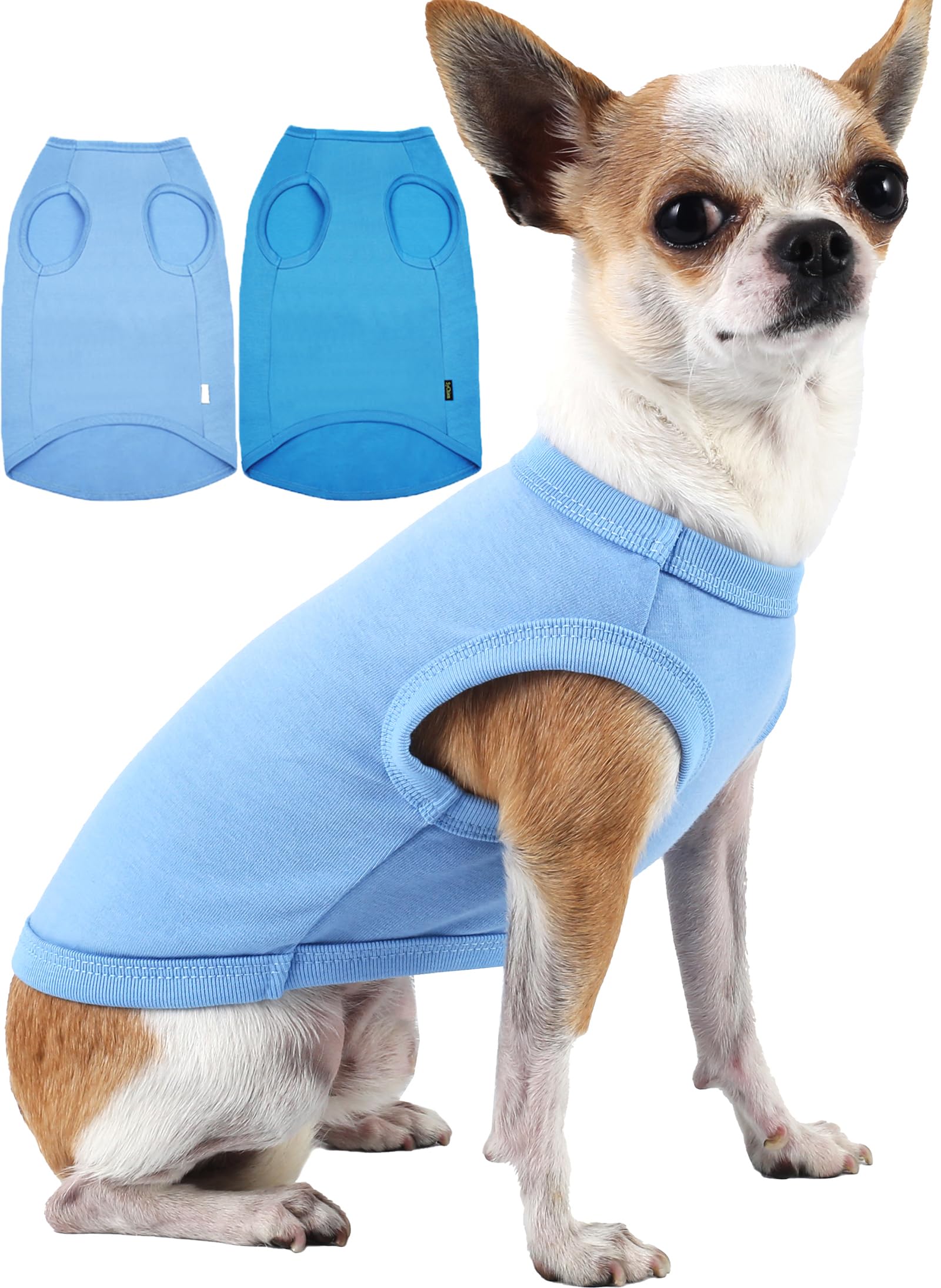 SyChien camiseta azul XXS para perro, frente; suave y transpirable para razas pequeñas