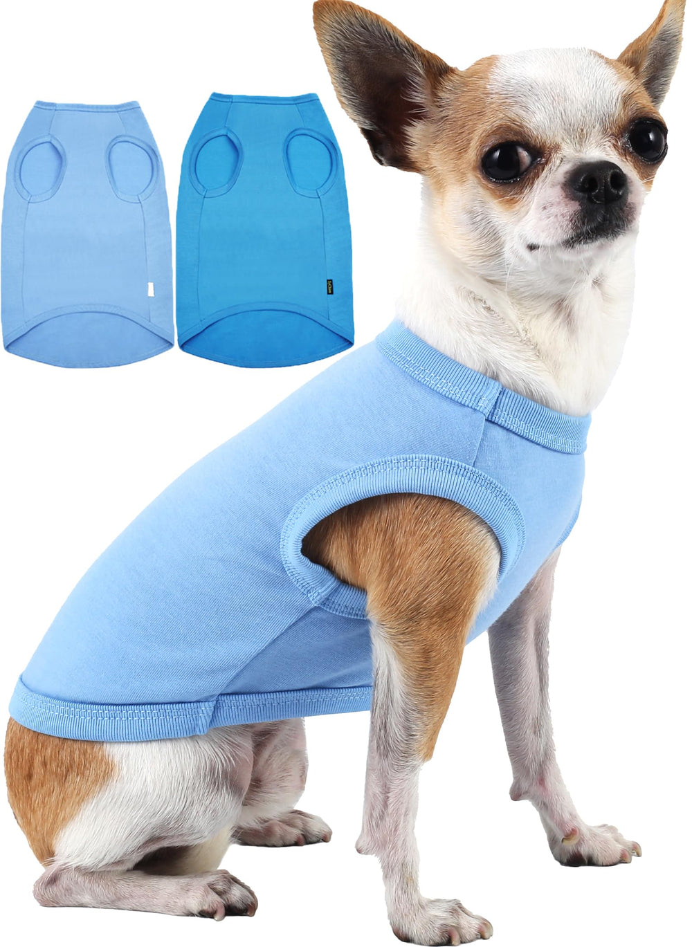 SyChien camiseta azul XXS para perro, frente; suave y transpirable para razas pequeñas