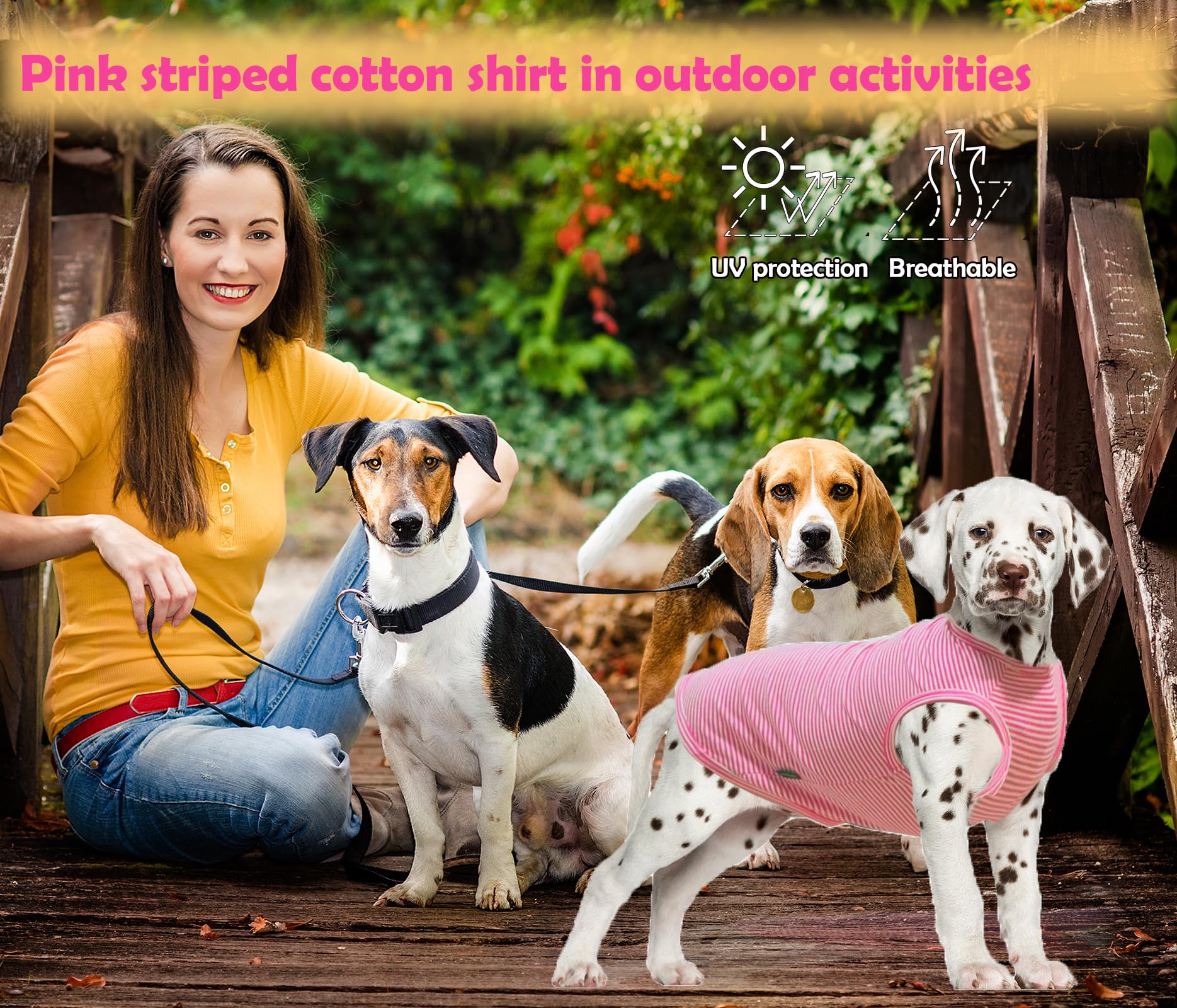 SyChien camiseta con rayas rosa para perro, ideal para paseos frescos y estilos.