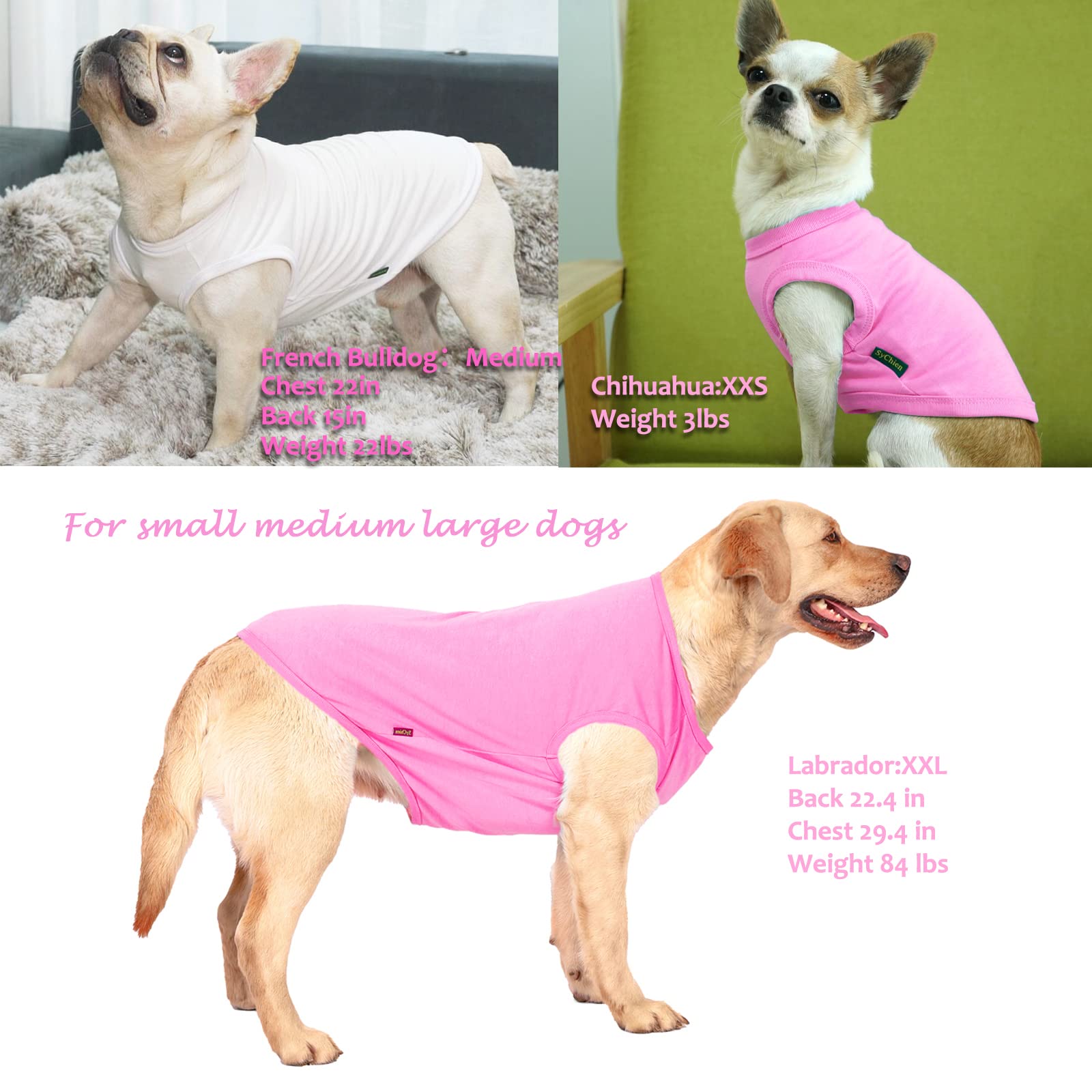 SyChien Camiseta para perro rosa-blanco, tejido algodón suave y transpirable para verano.