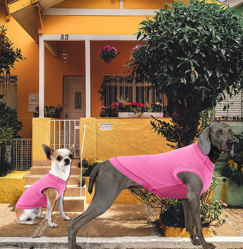 Camiseta rosa SyChien para perro pequeño, vista lateral, suave y transpirable.