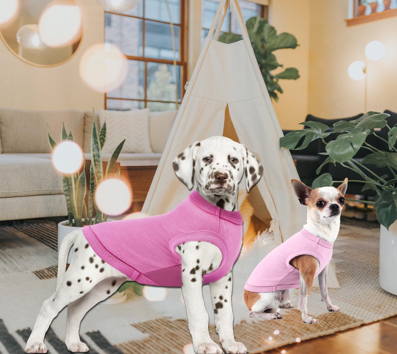 Detalle de tejido algodón suave de la camiseta rosa SyChien para perro pequeño.