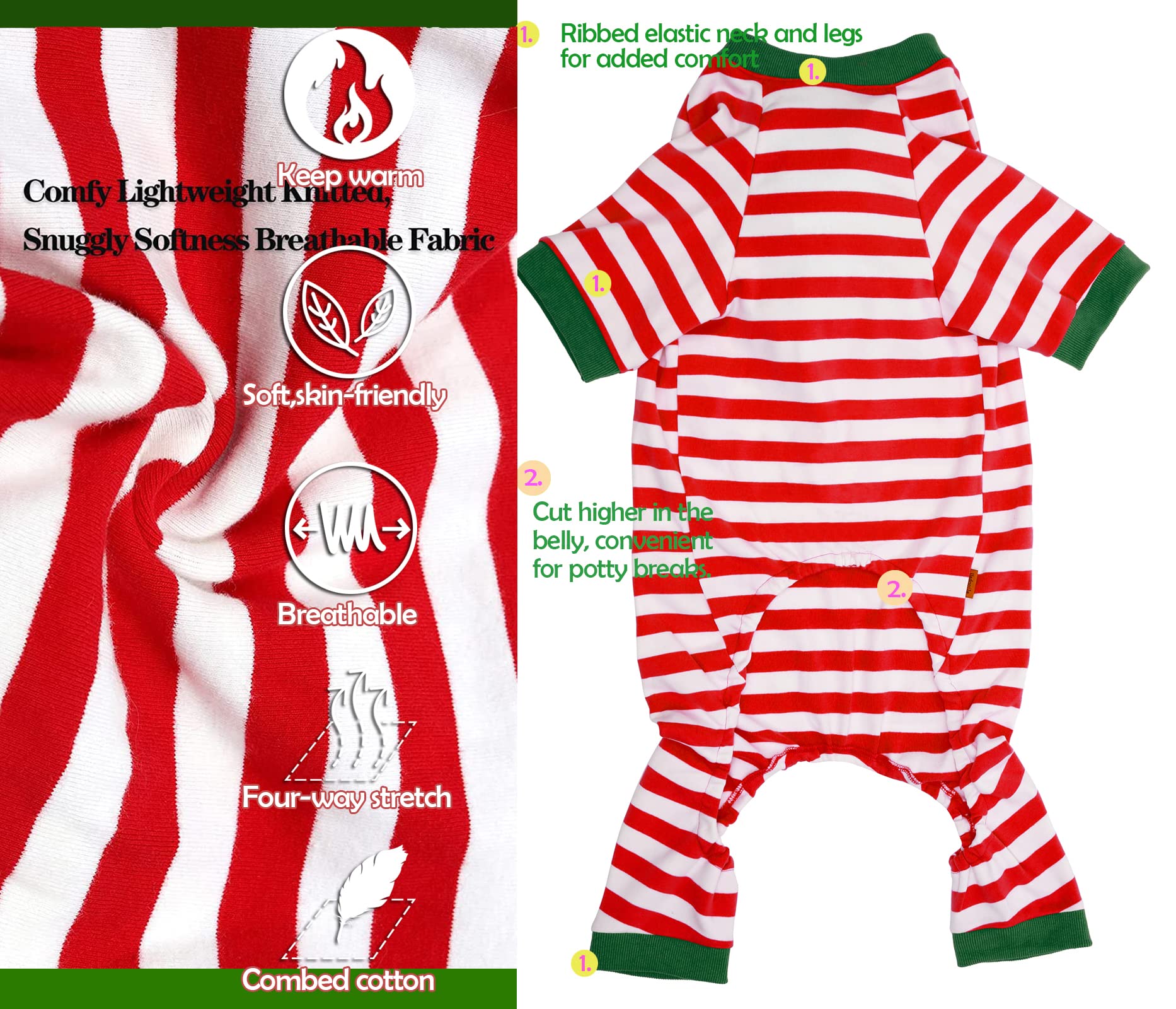 Pijama navideño SyChien para perro costado rojo-blanco, ajuste cómodo