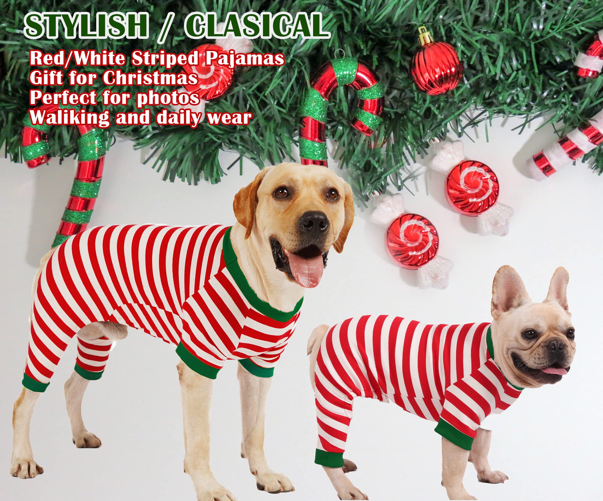 Pijama navideño SyChien para perro dorso rojo-blanco, libertad de movimiento