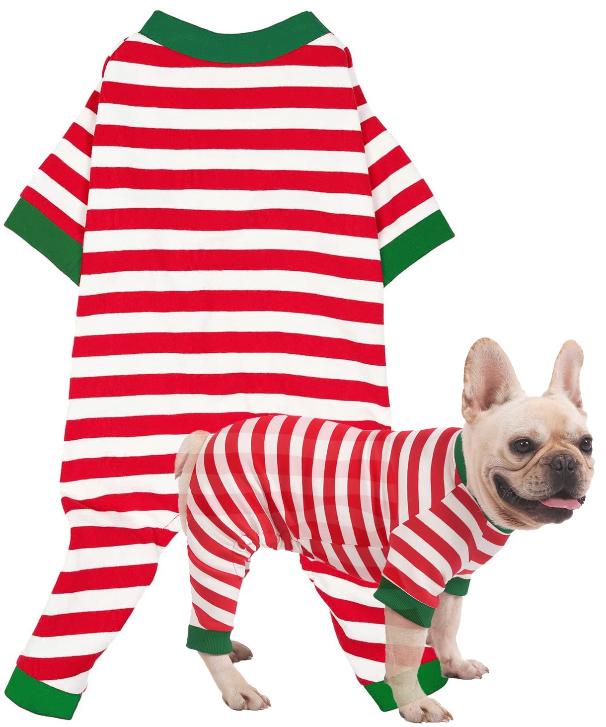 Pijama navideño SyChien para perro frente rojo y blanco, confort suave
