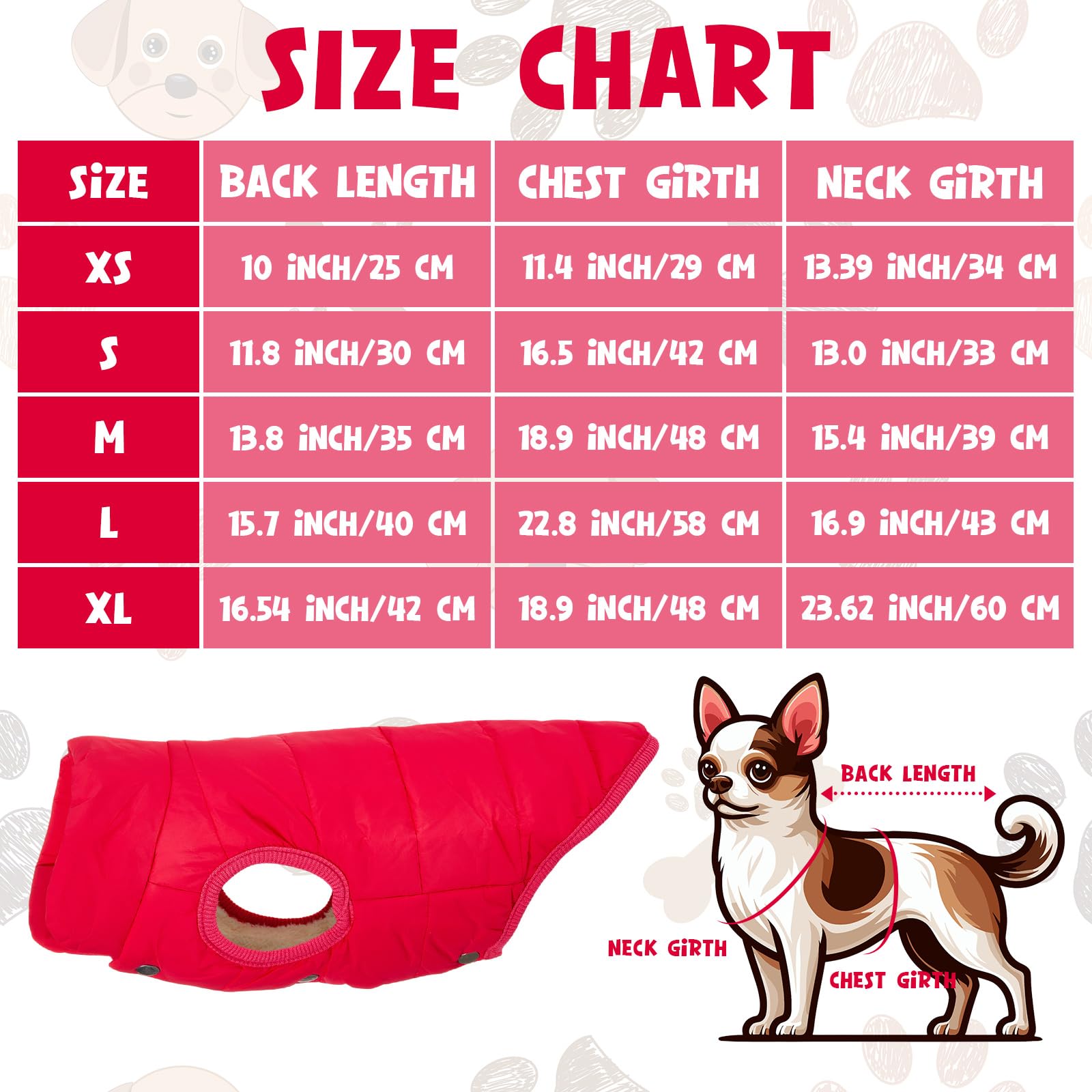 Syhood cazadora para perro con doble forro de felpa rosa, protección contra el viento.