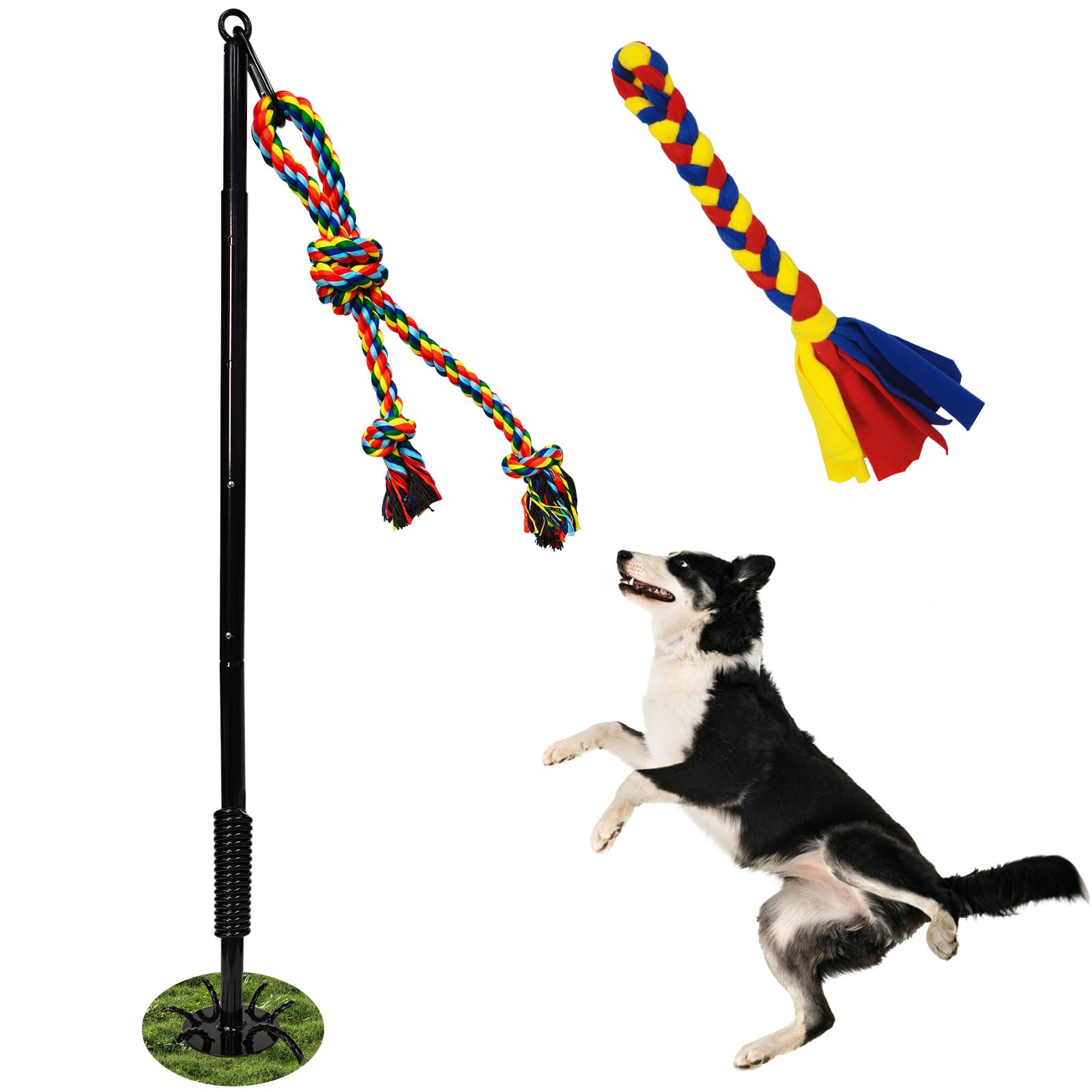 SYOOY juguete exterior para perro en acción de tira, ideal para ejercitar al aire libre.