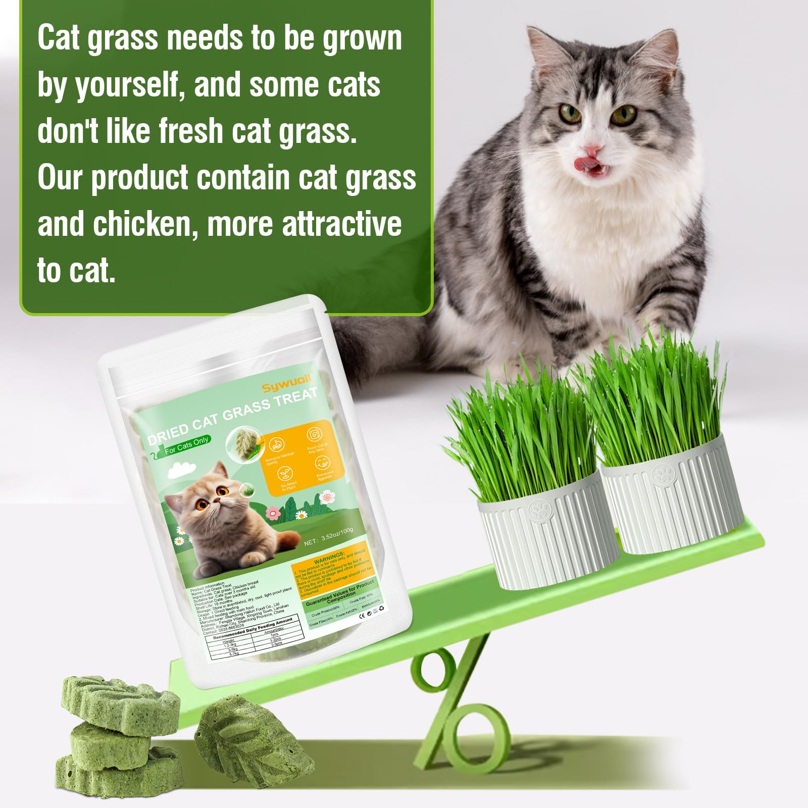 SYWUAII imagen envase hierba gatos: envase práctico para snack de hierba.
