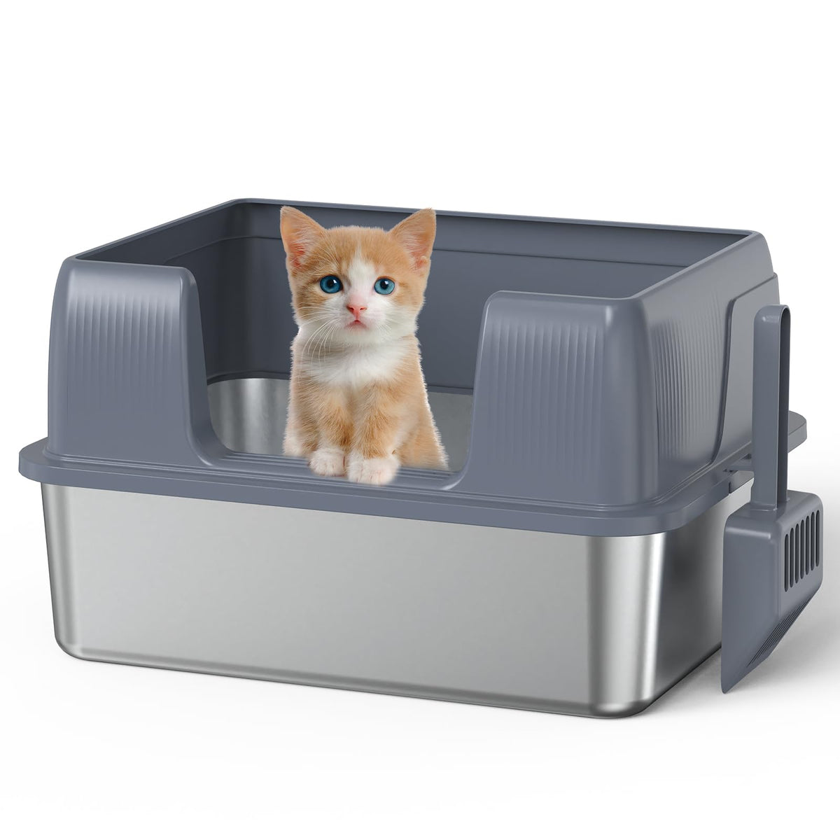 SZEE caja de arena para gato de acero inoxidable con tapa, higiene duradera.
