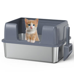 SZEE caja de arena para gato de acero inoxidable con tapa, higiene duradera.
