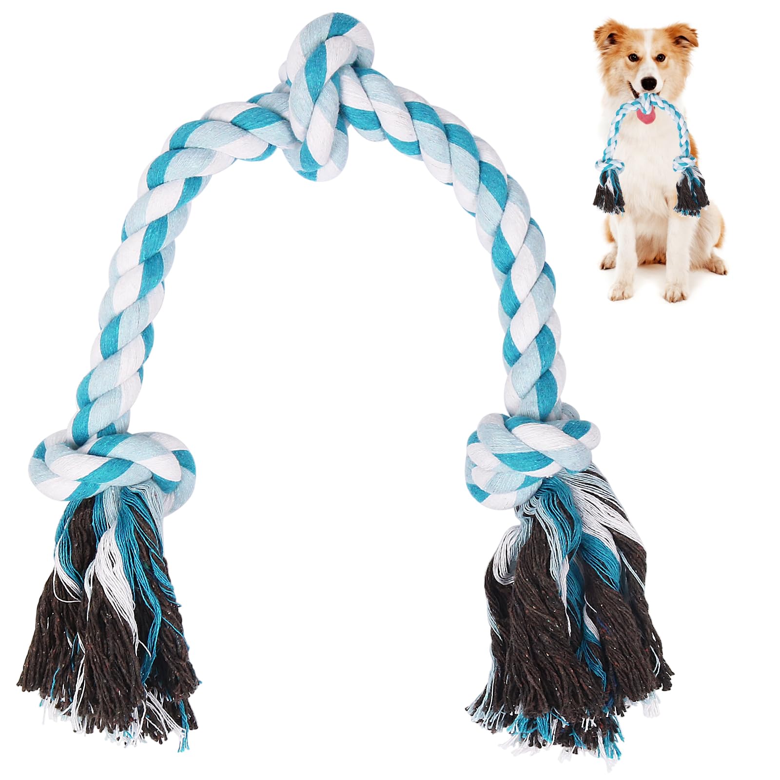 SZEE juguete de cuerda azul para perros, 24 pulgadas con 3 nudos