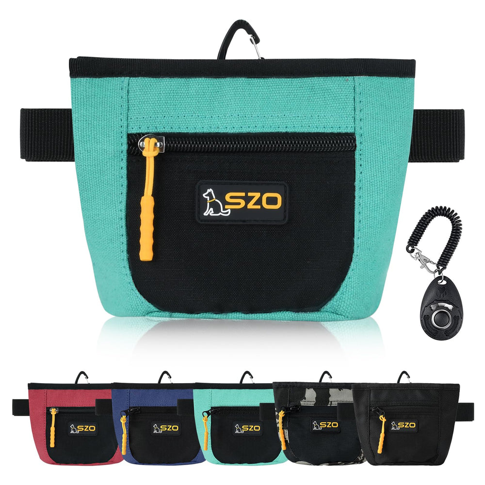 SZO bolsa de premios para perros con clicador y cinturón de entrenamiento, acceso rápido a golosinas.