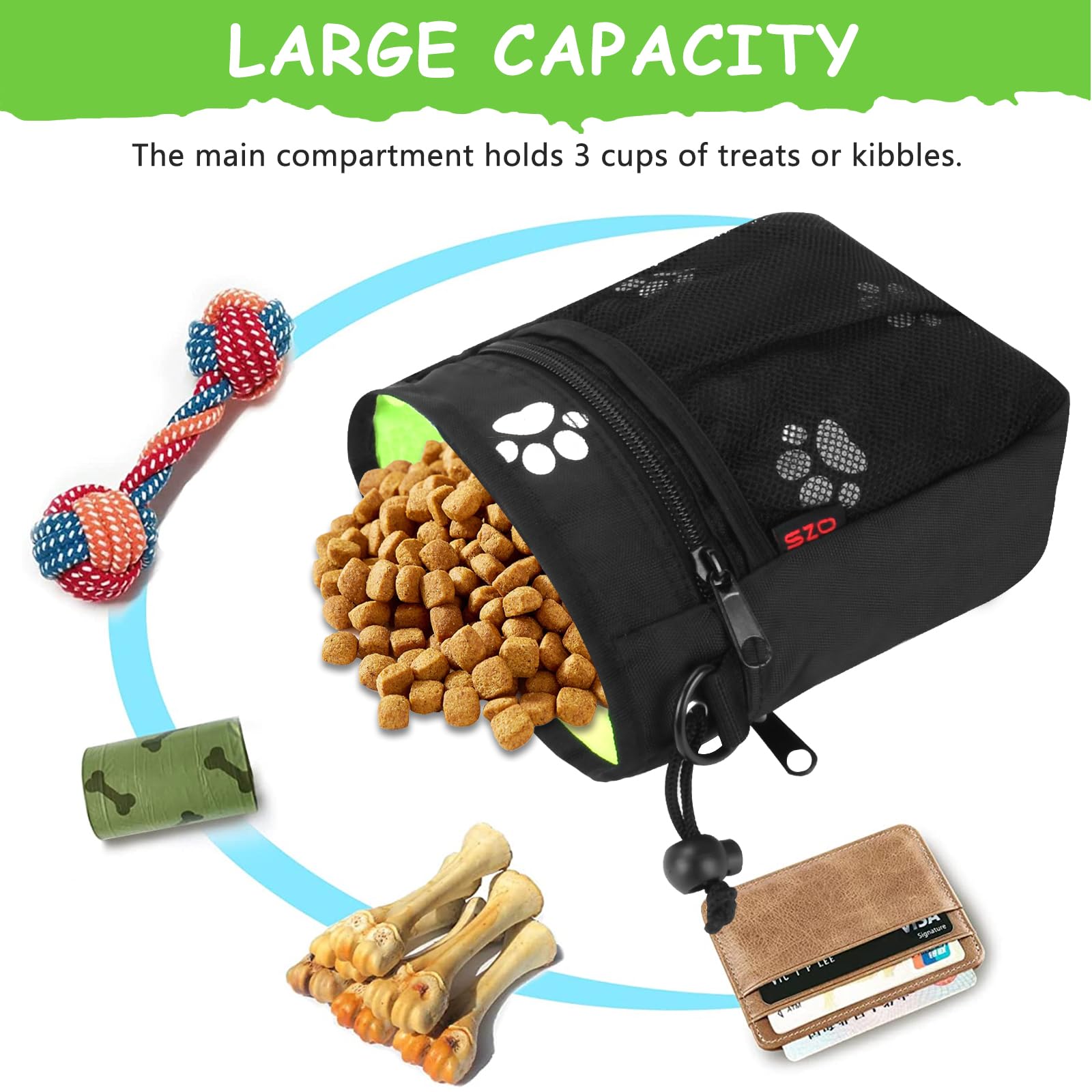 SZO bolsa-premios-perros, modo tres formas de llevar para entrenamiento cómodo.
