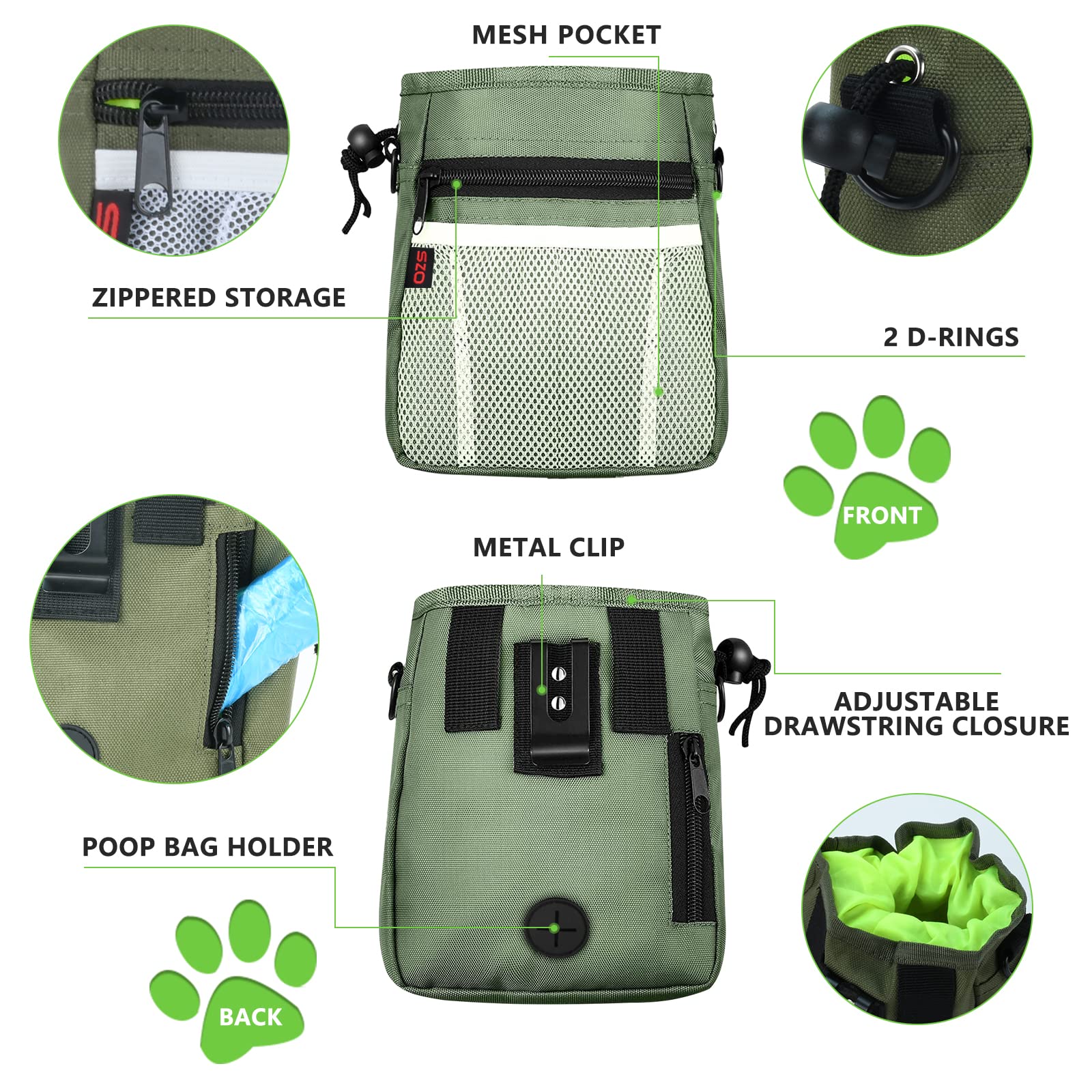 SZO bolso de entrenamiento para perros para hombro, manos libres durante sesiones.
