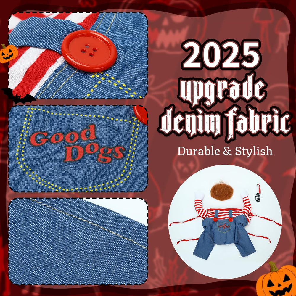 Disfraz T2Y Chucky XXL; cuchillo de fieltro, seguridad para eventos.