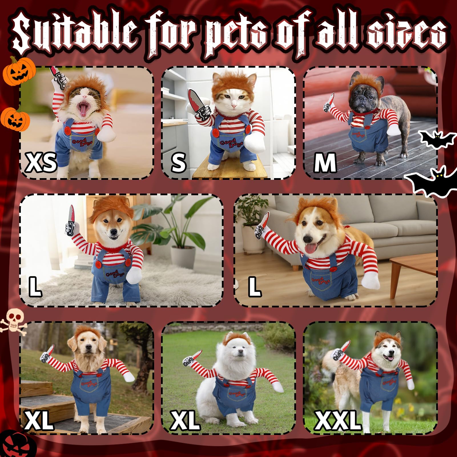 Disfraz T2Y para perro Chucky XXL; detalle-peluca, añade realismo en celebraciones.