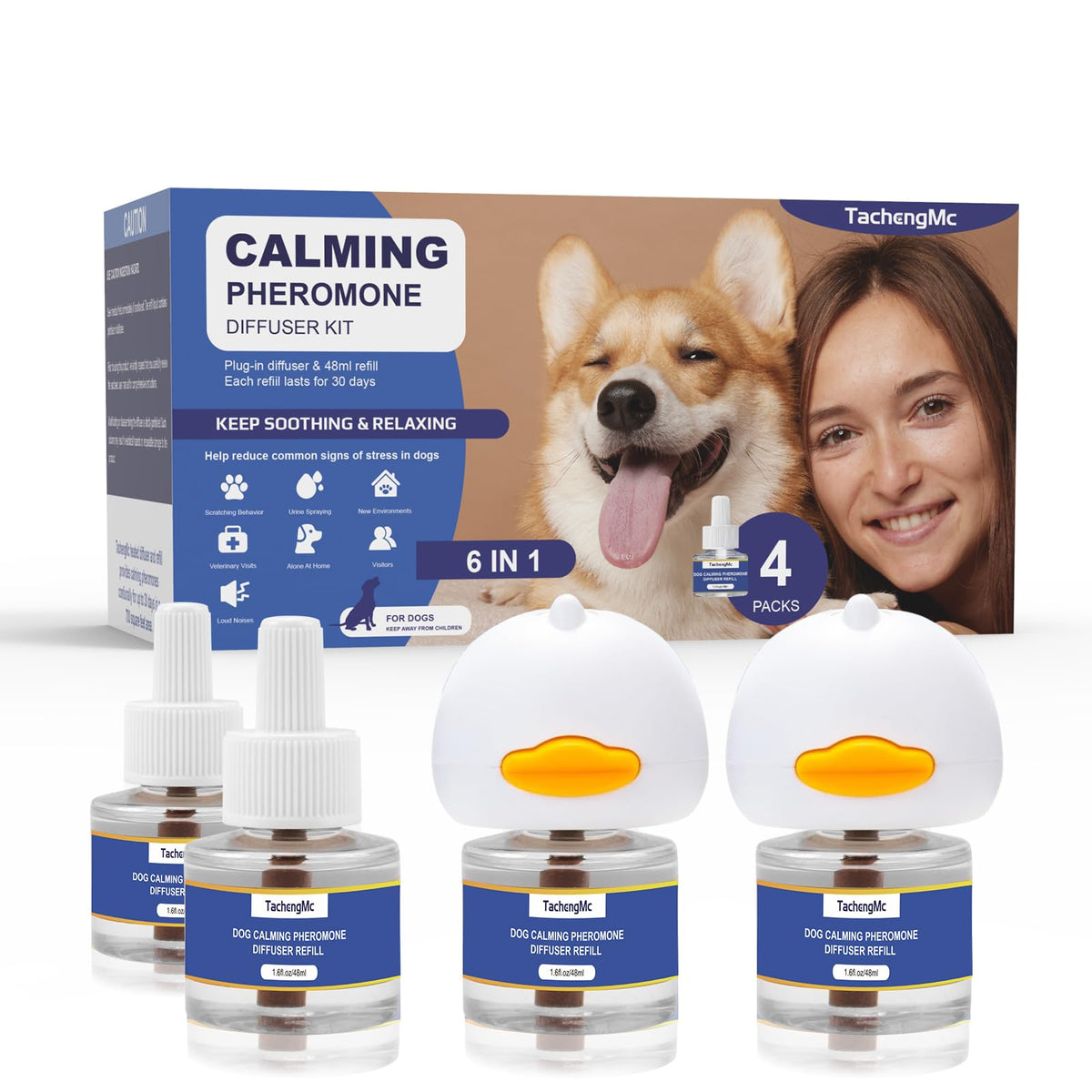 Difusor de feromonas TachengMc para perros calmando en el salón.