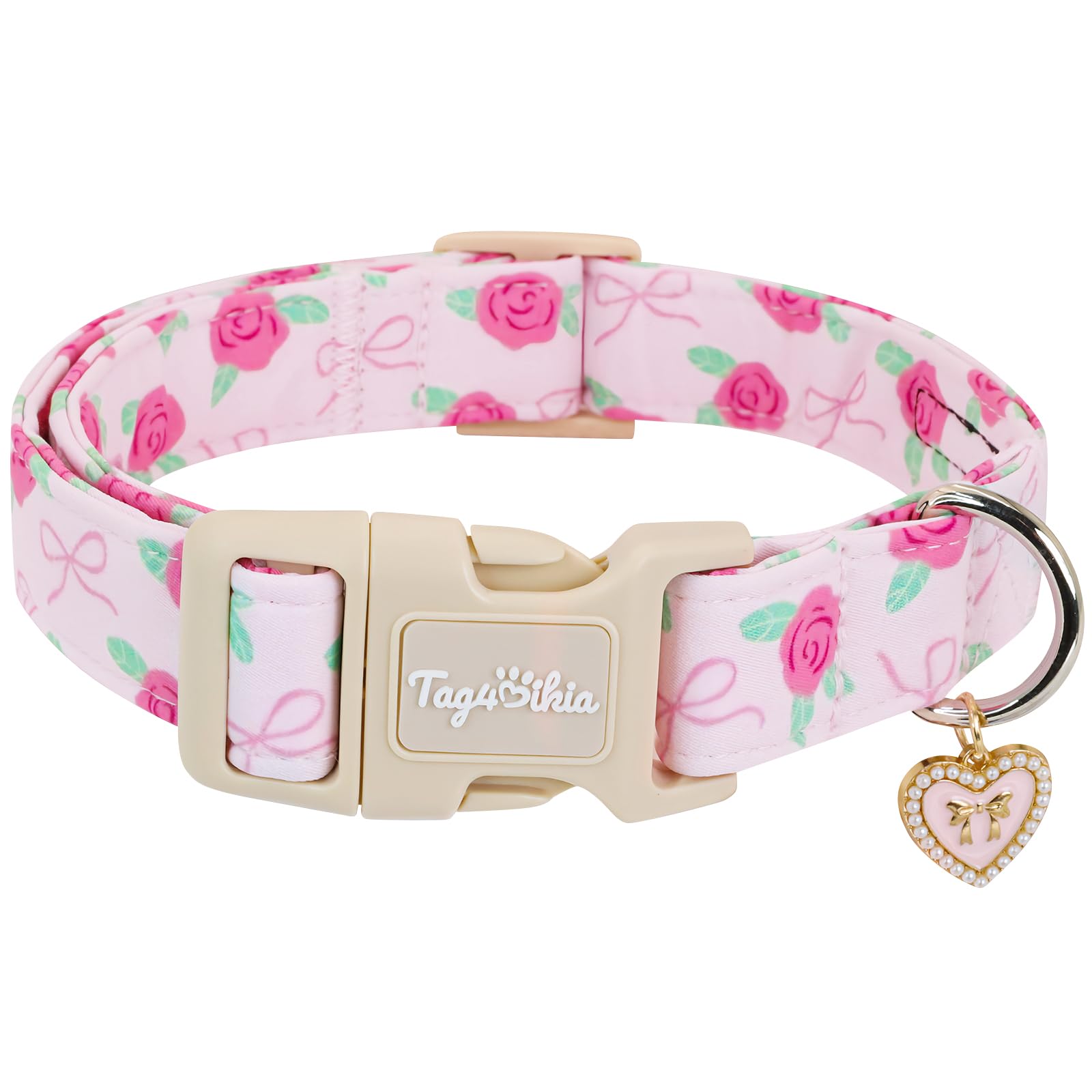 Tag4oikia collar rosa para perros pequeños con estampado de rosas, ideal para paseos.