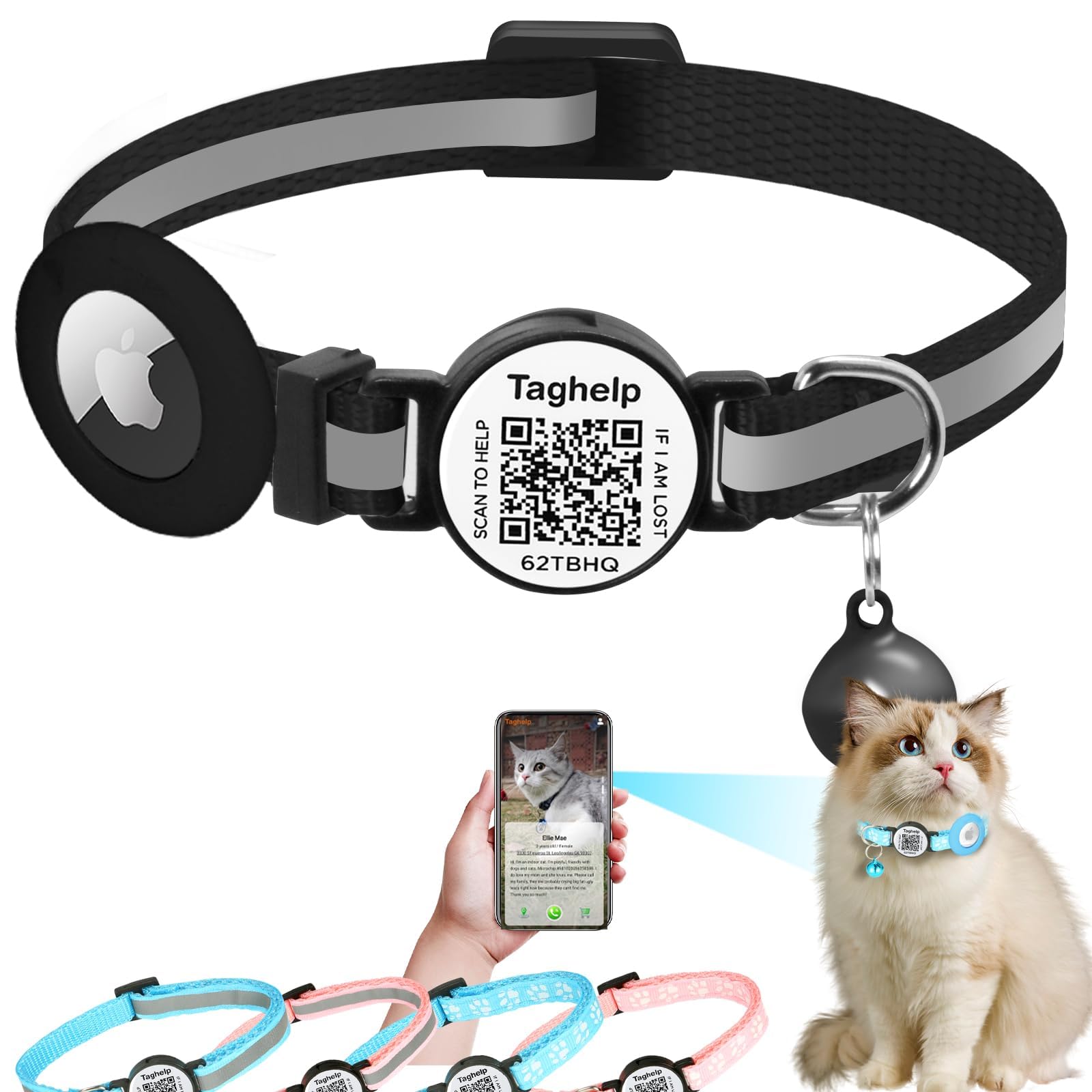 Taghelp collar gato Airtag con código QR integrado facilita encontrar tu mascota