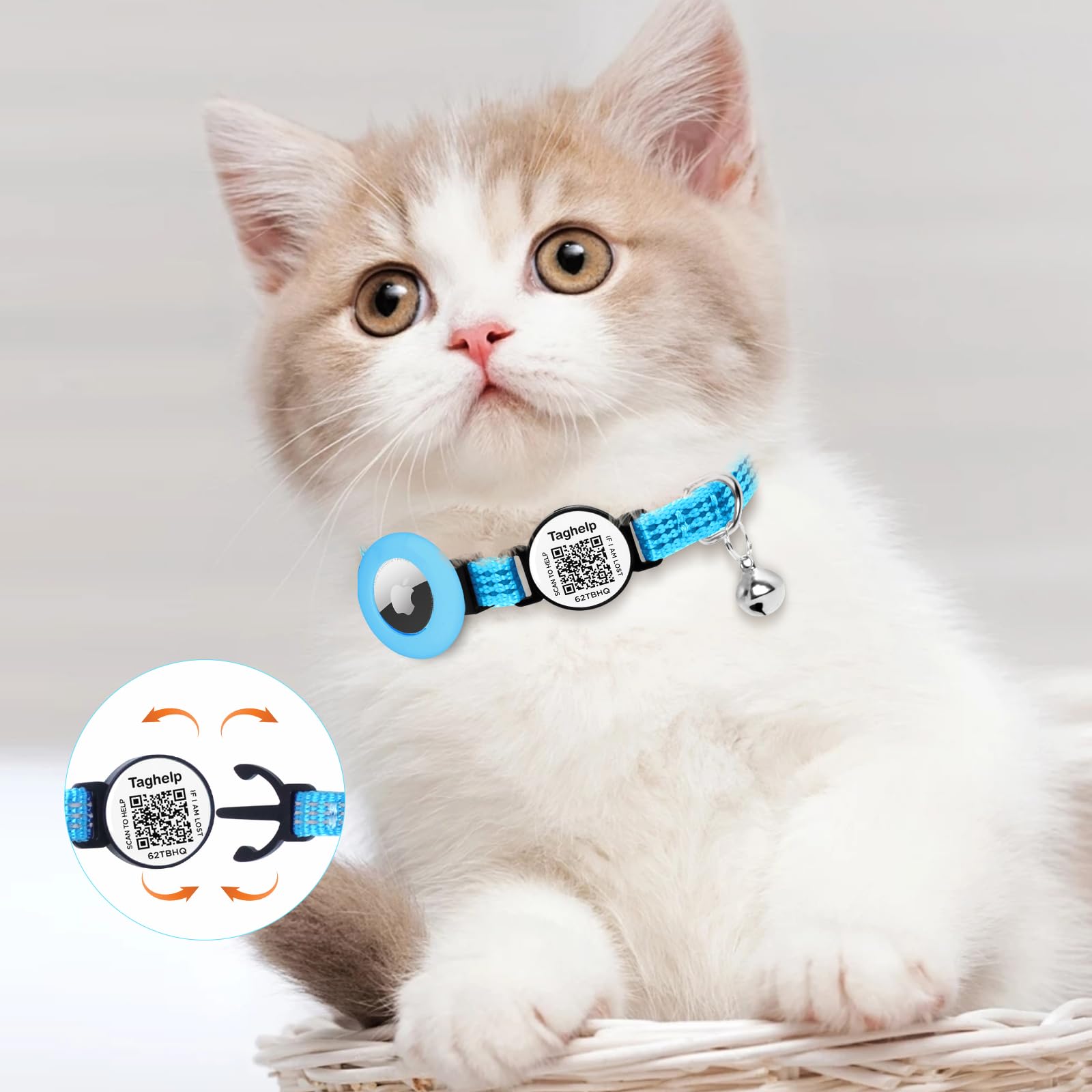 Taghelp collar para gato con AirTag y código QR para emergencias