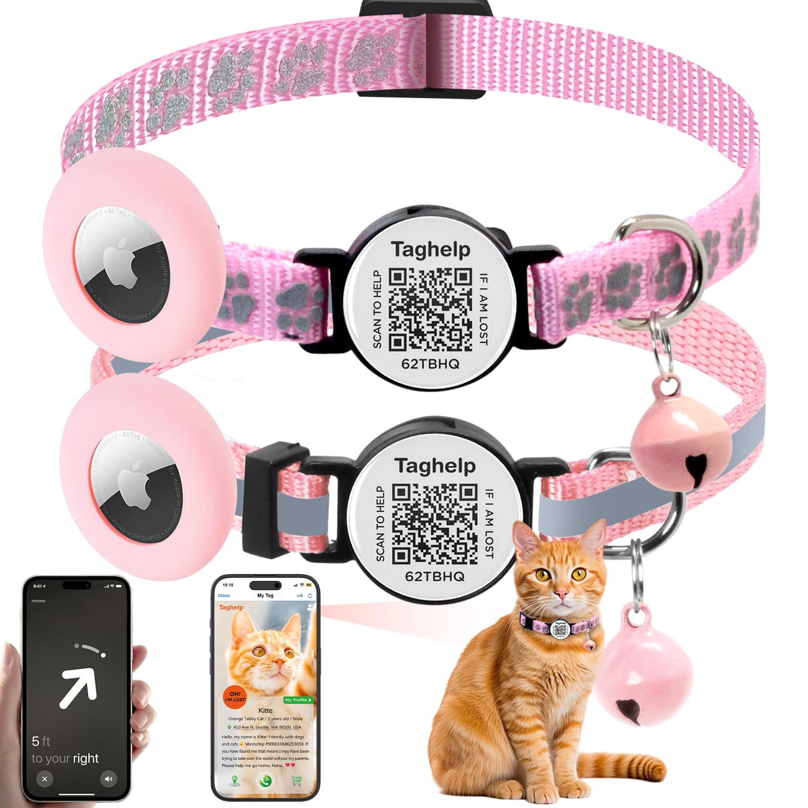 Taghelp collar gato estuche silicona para AirTag protección ligera