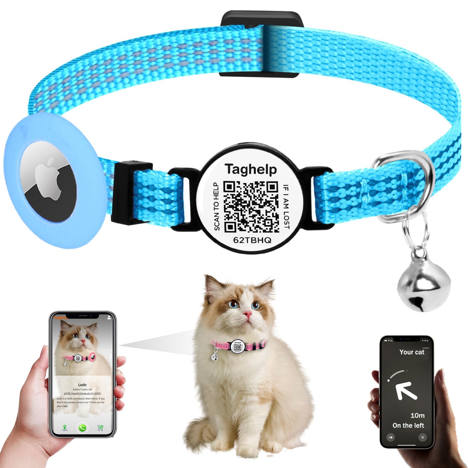 Taghelp collar para gato con AirTag reflejante para mayor visibilidad nocturna
