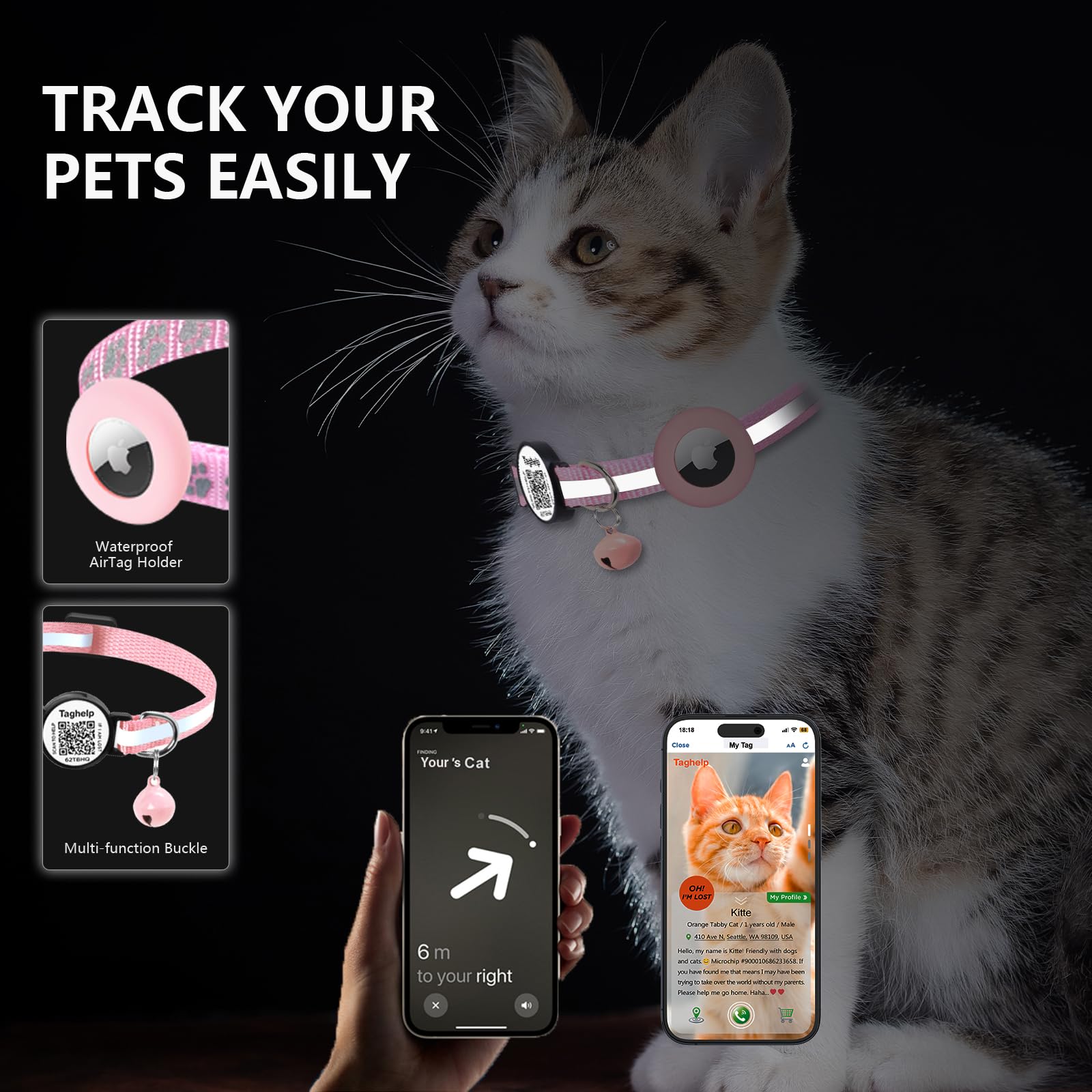 Taghelp collar ajustable para gatos y felinos