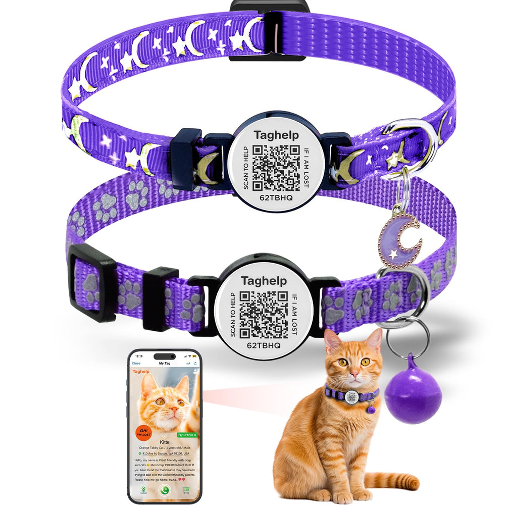 Collar Taghelp para gato con sistema de ruptura y luz nocturna para mayor visibilidad.