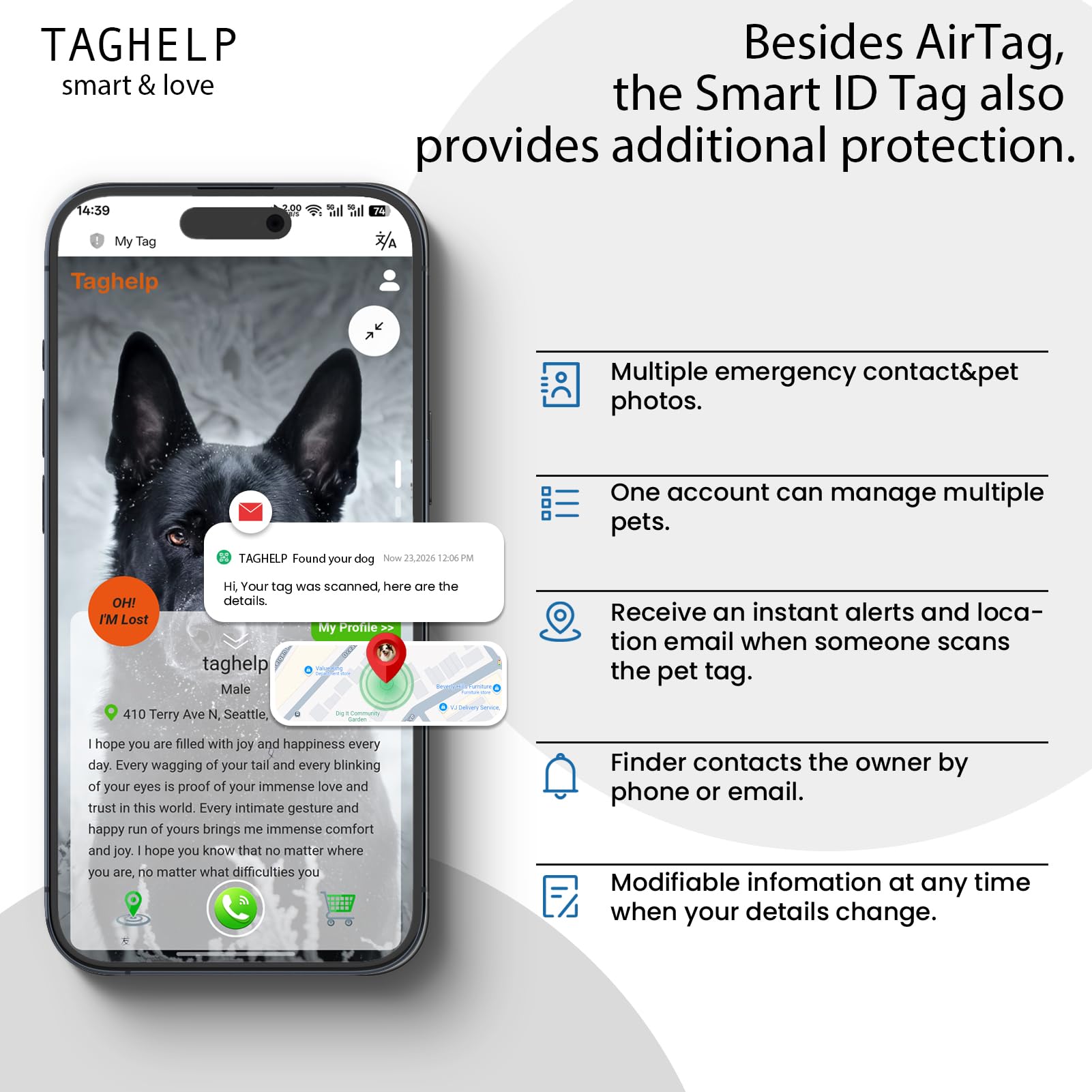 Taghelp configuración rápida de ID para personalizar datos de tu mascota.