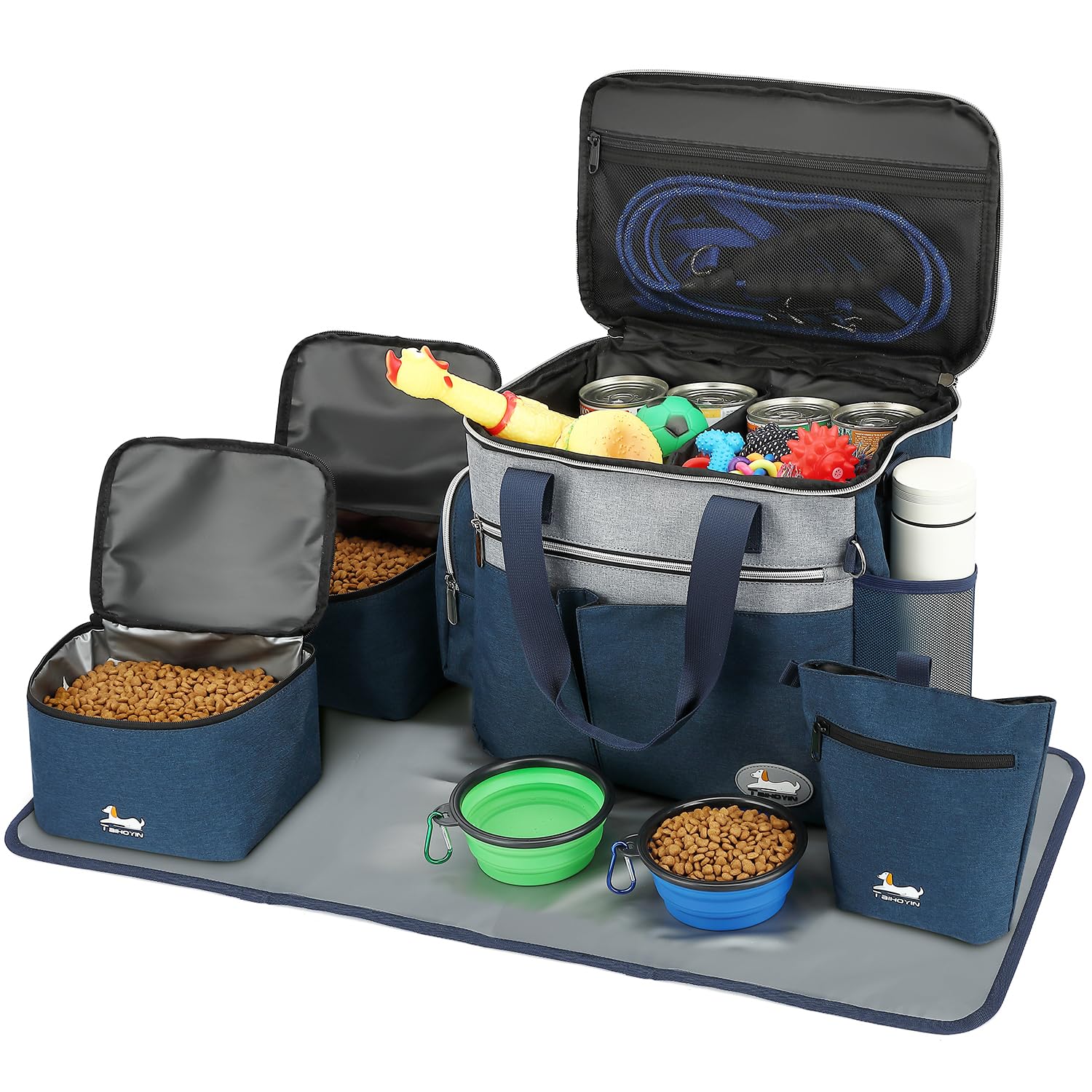 Taihoyin set de viaje para perros con 7 piezas, ideal para organizar accesorios.