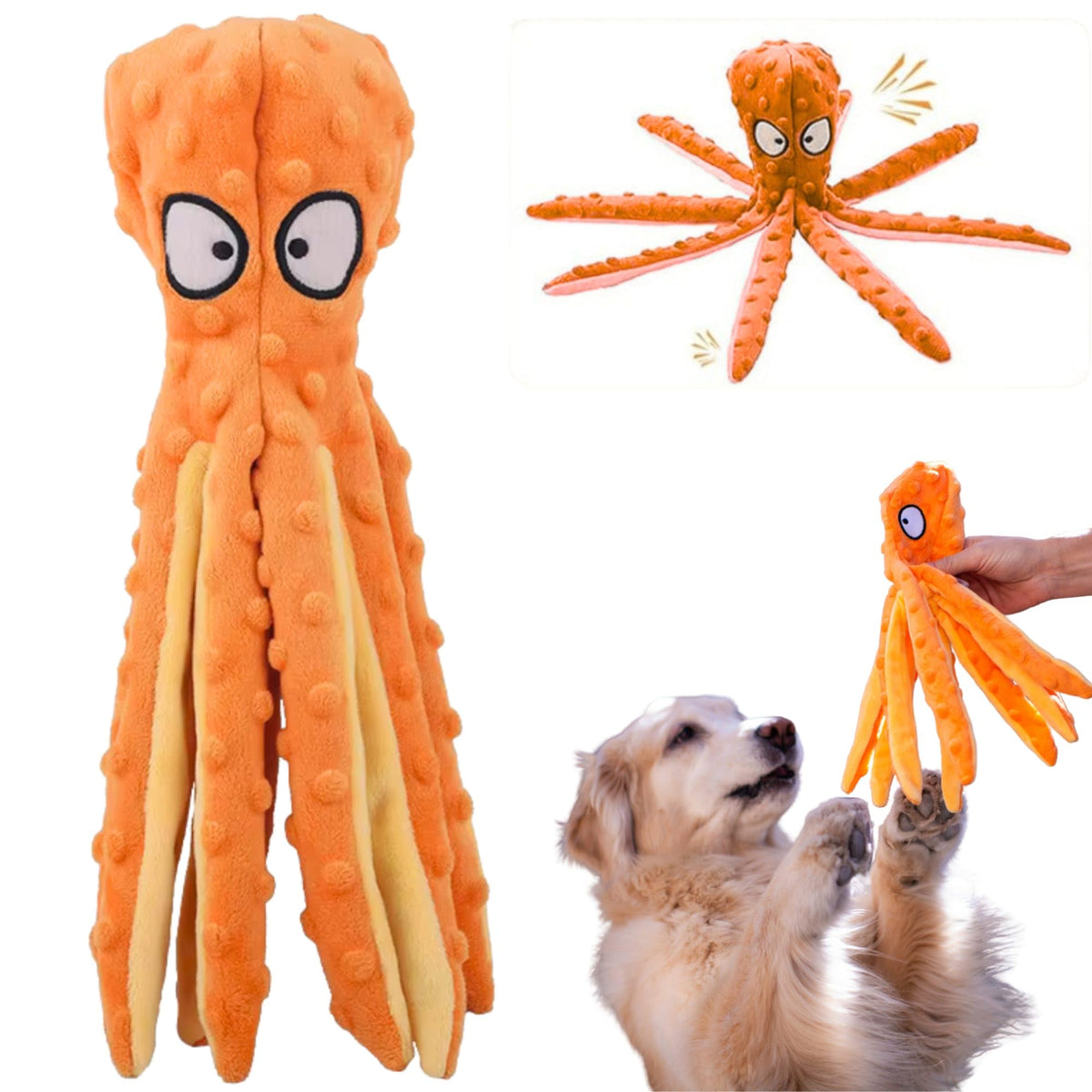 Pulpo naranja de Tail Town con chirriador y crujido para juegos seguros.