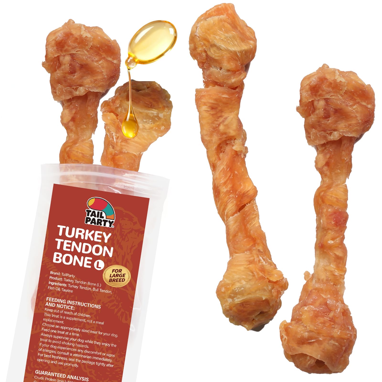 TailParty tendones de pavo dentales duraderos para masticadores grandes