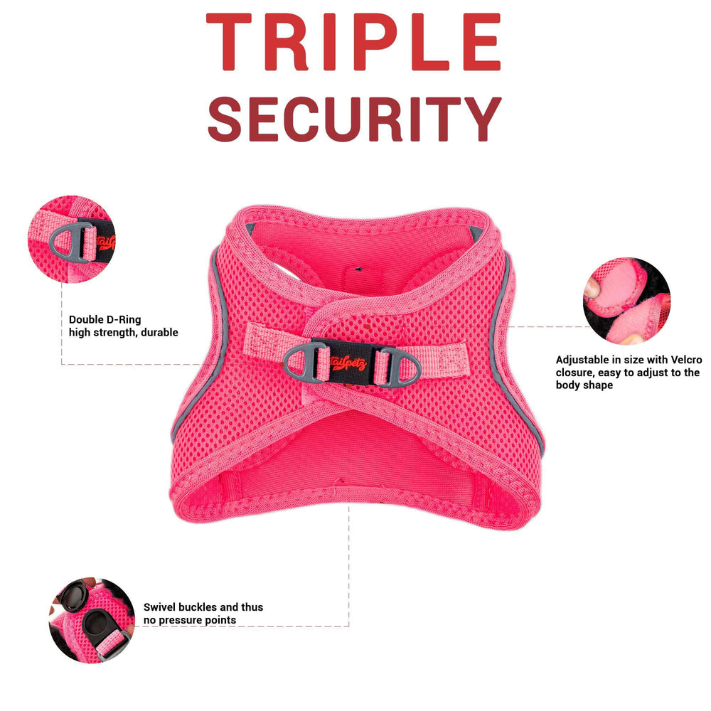 Tailpetz arnés perro XS rosa neón, diseño reflectante para mayor visibilidad nocturna.