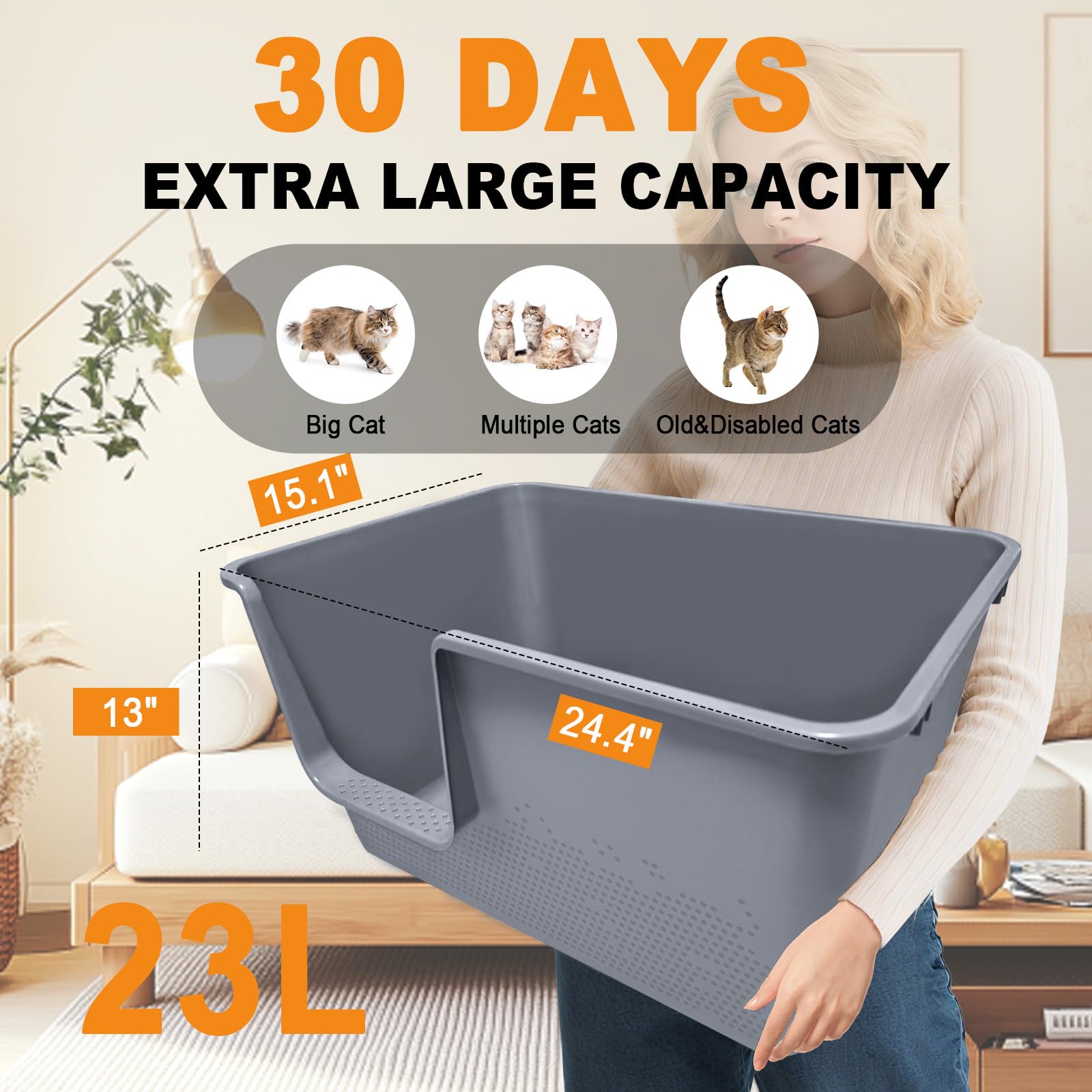 Tailryth caja litter extra grande para gatos grandes, espacio amplio para moverse